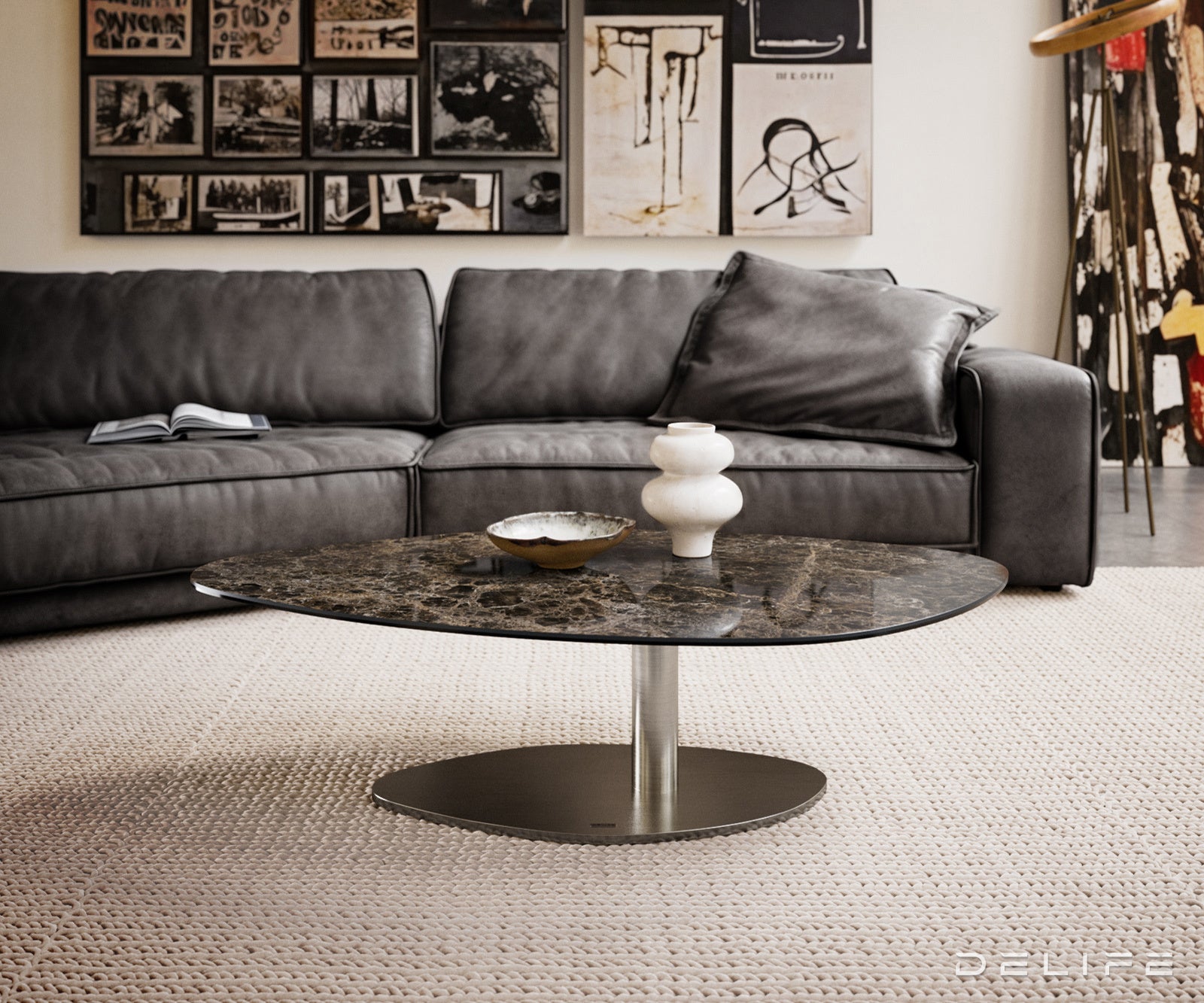 Klub mizica Edge 140x76cm, Material: keramika Emperador Extra Lucidato