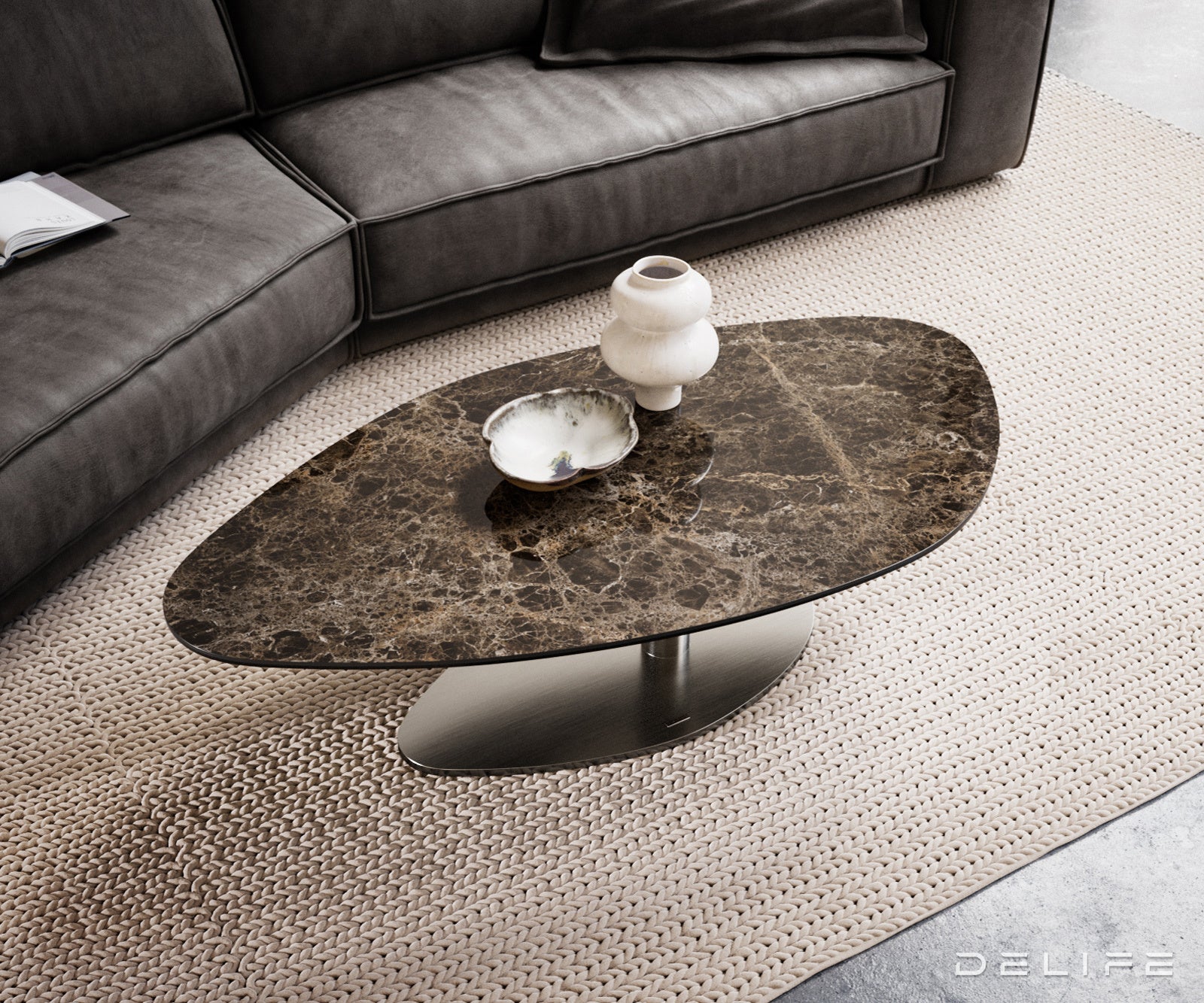 Klub mizica Edge 140x76cm, Material: keramika Emperador Extra Lucidato