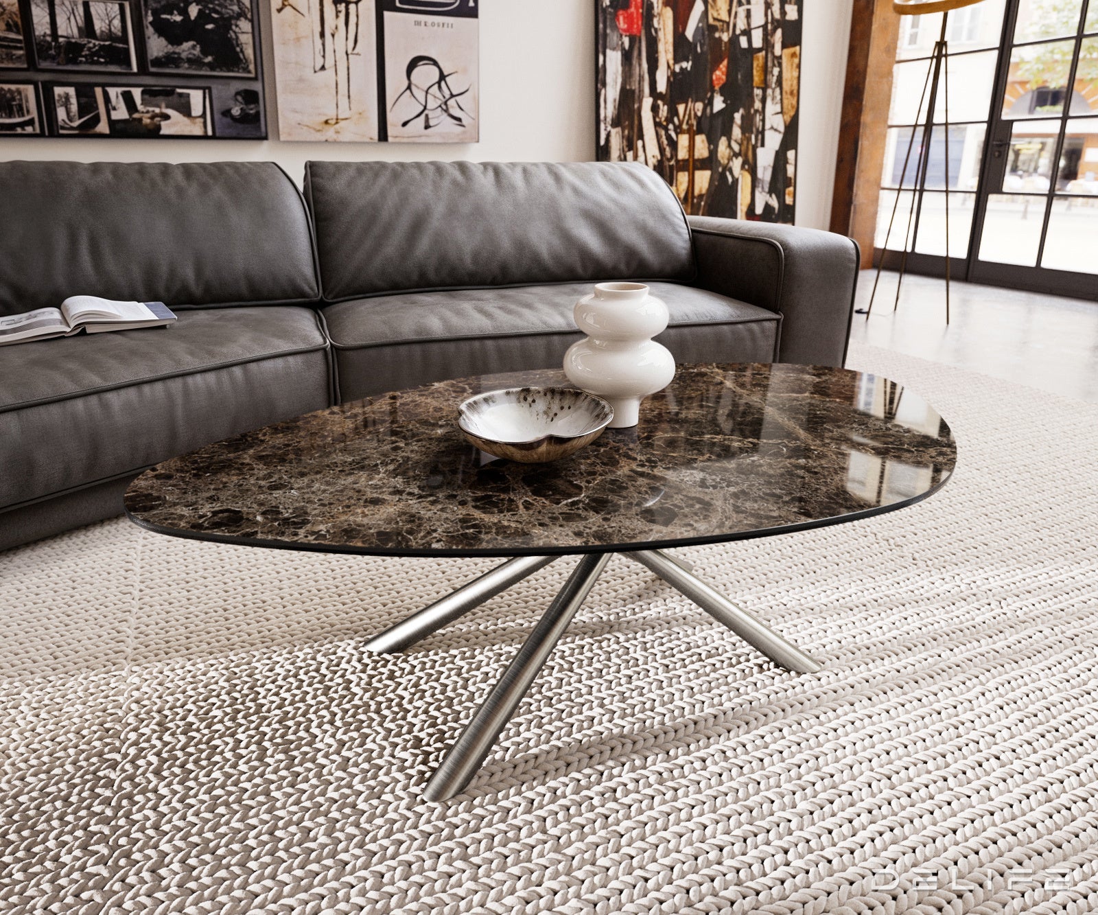 Klub mizica Edge 140x76cm, Material: keramika Emperador Extra Lucidato