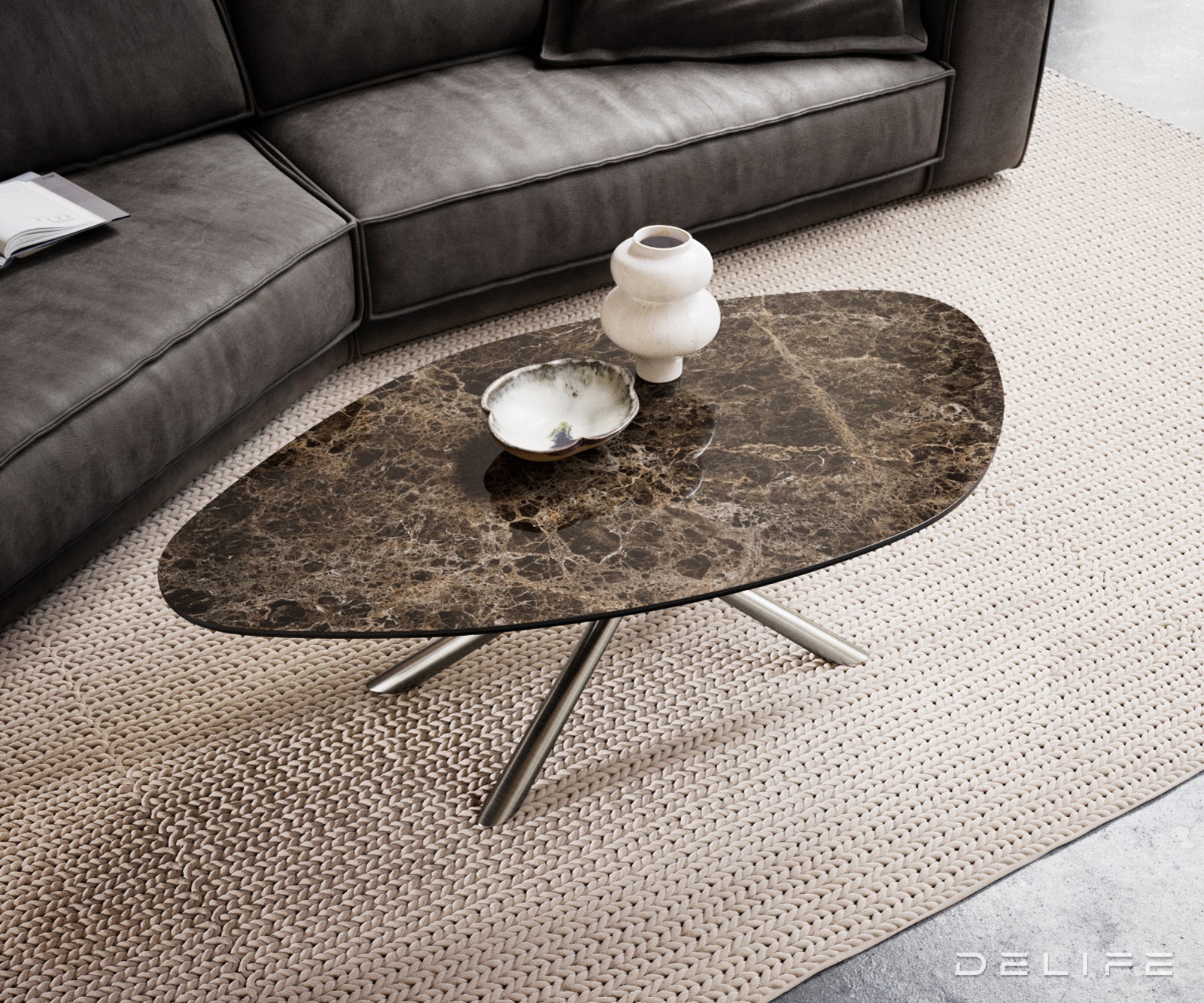 Klub mizica Edge 140x76cm, Material: keramika Emperador Extra Lucidato