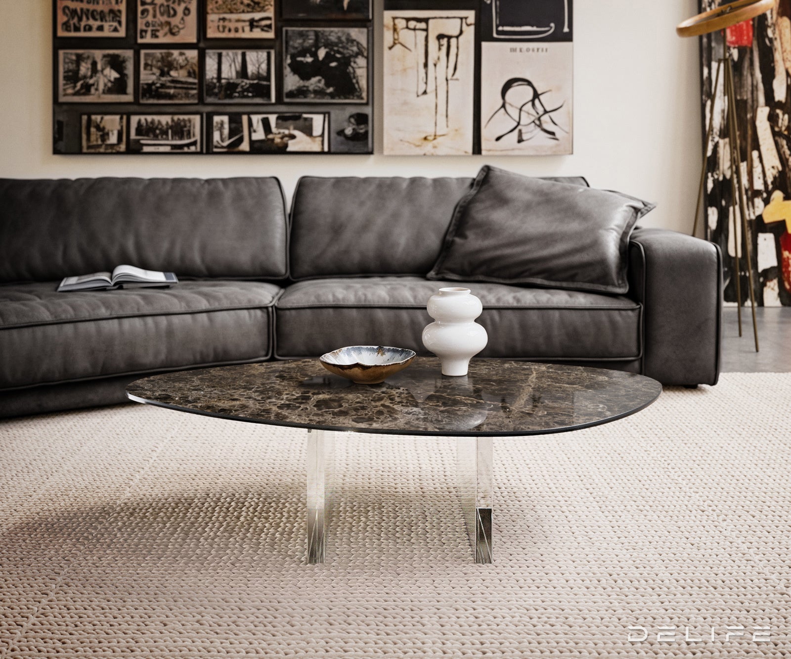 Klubska mizica Edge 140x76 cm, material: keramika Emperador Extra Lucidato