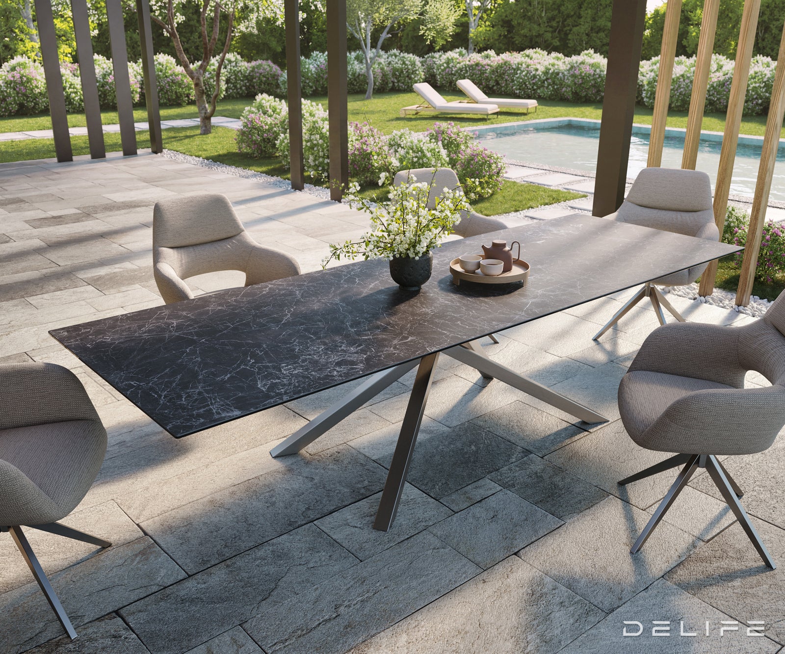 Outdoor miza Edge 300x100cm, Material: keramika Nero Greco