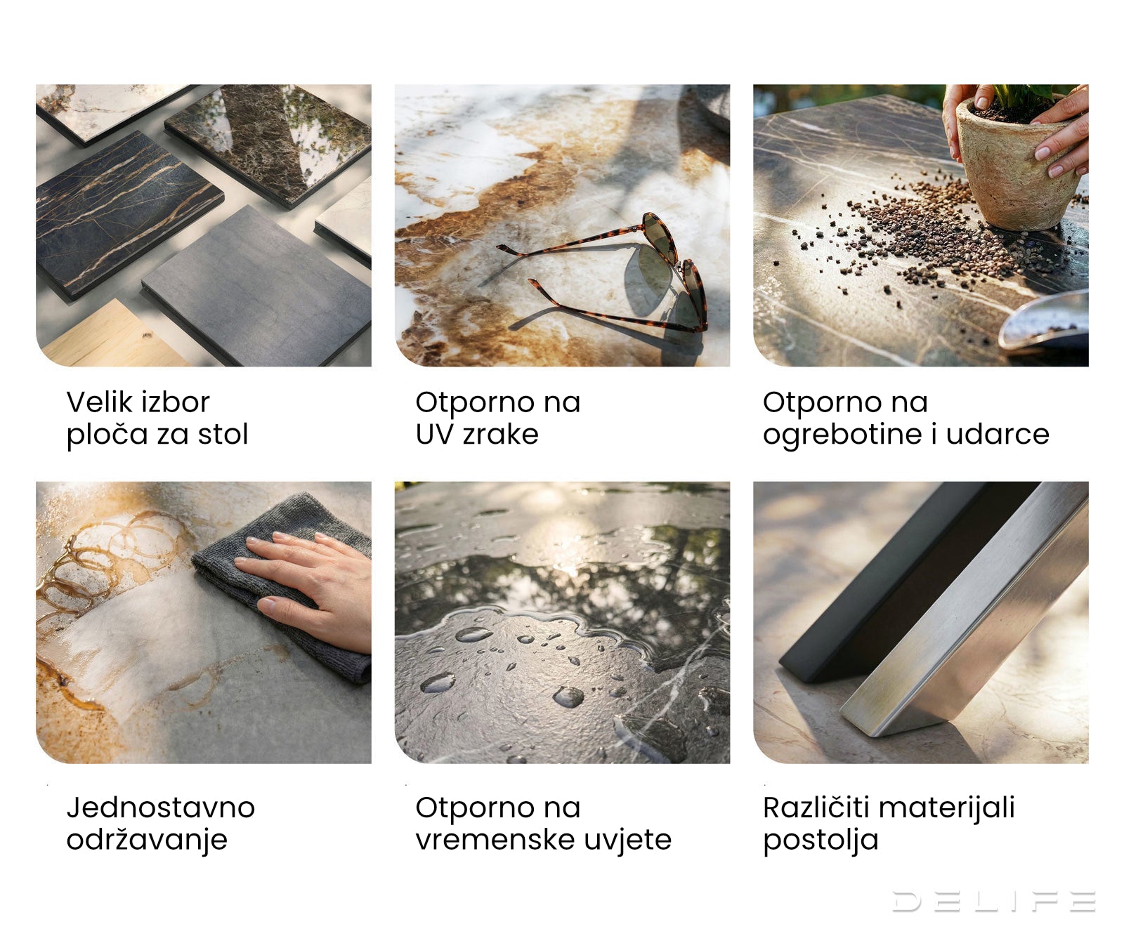 Outdoor miza Edge 300x100cm, Material: keramika Emperador Extra Lucidato