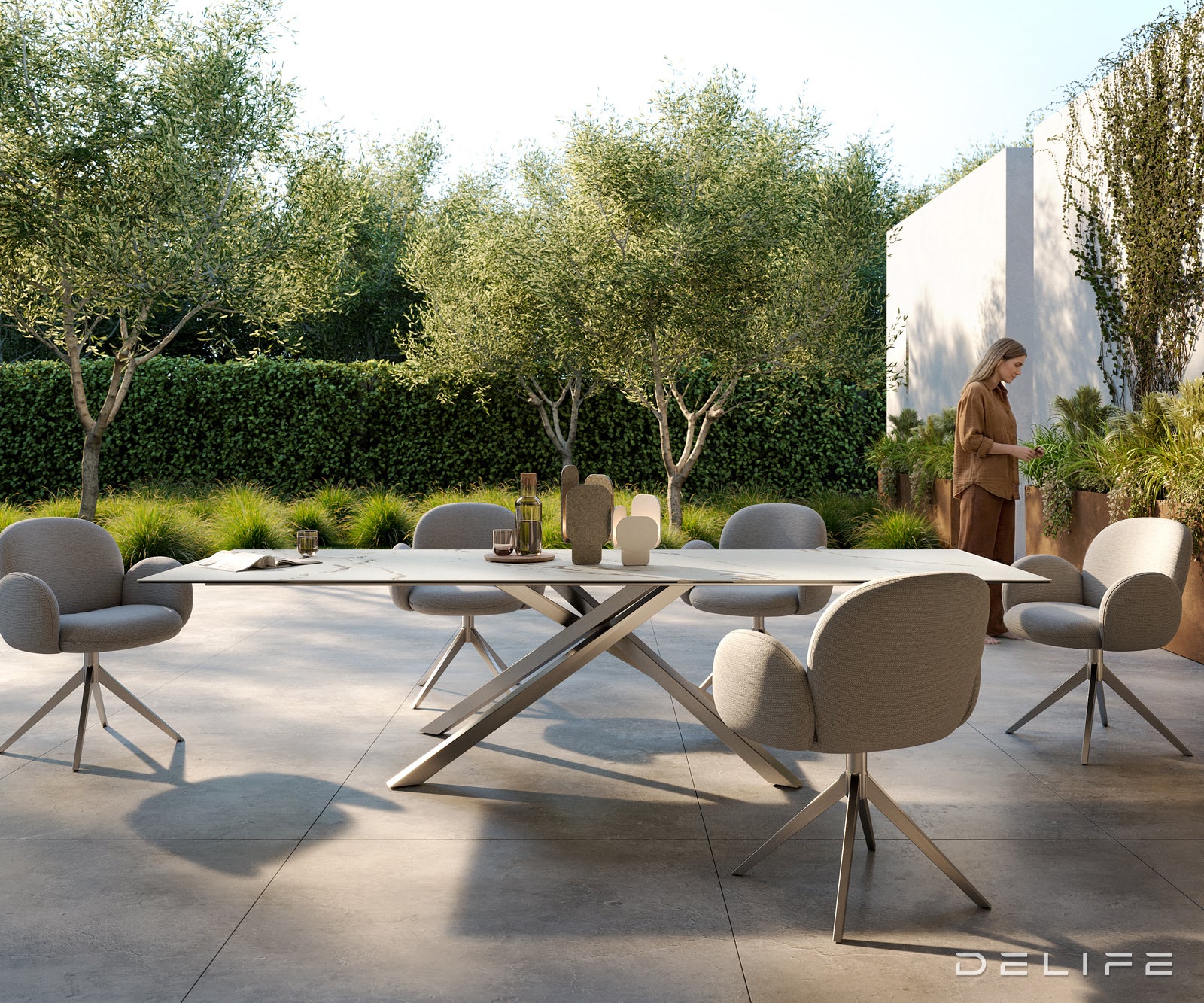 Outdoor miza Edge 300x100cm, Material: keramika Calacatta Luxe