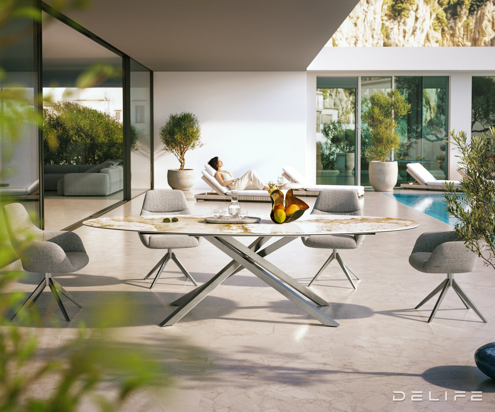 Outdoor miza Edge Oval 280x130cm, Material: keramika Minas Melange