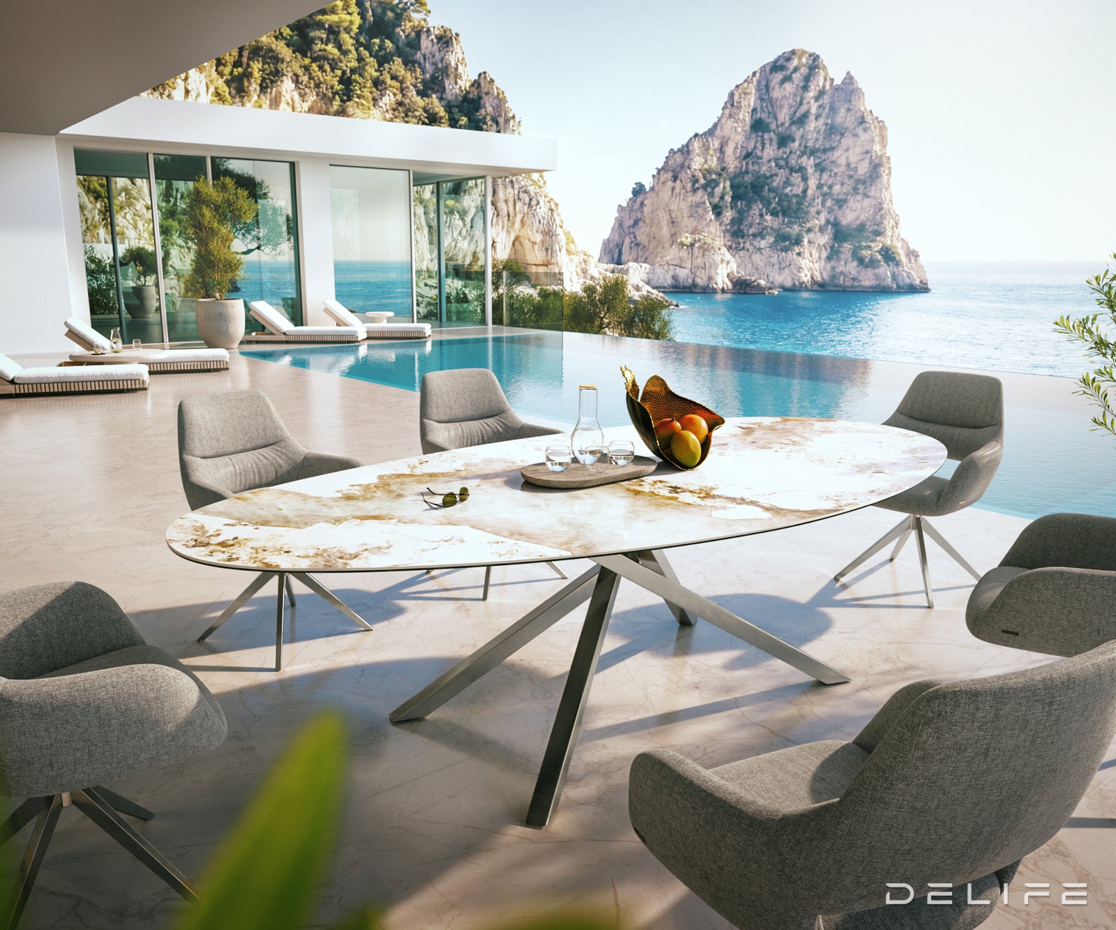 Outdoor miza Edge Oval 280x130cm, Material: keramika Minas Melange