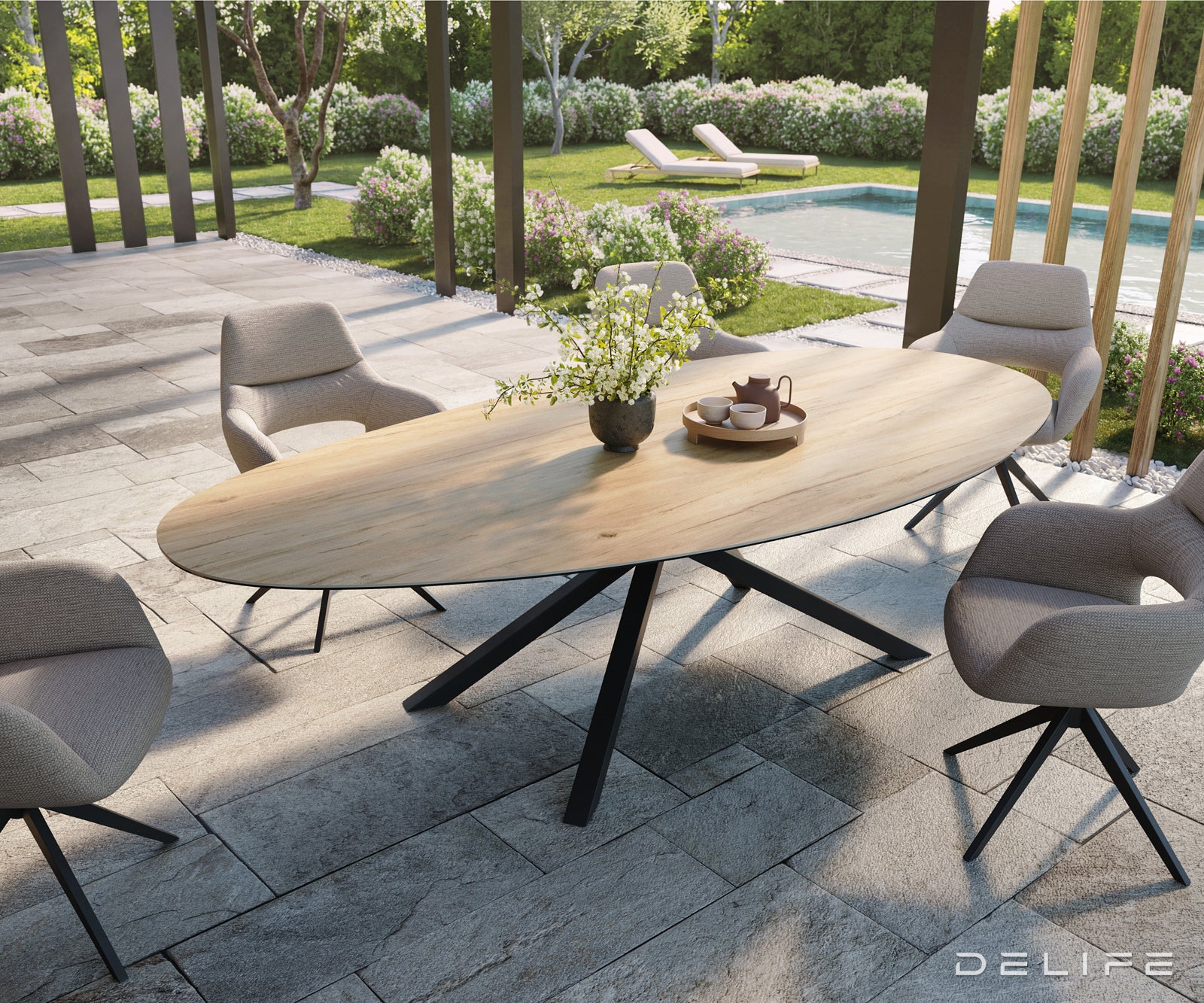 Outdoor miza Edge Oval 280x130 cm, Material: keramika Sabbia