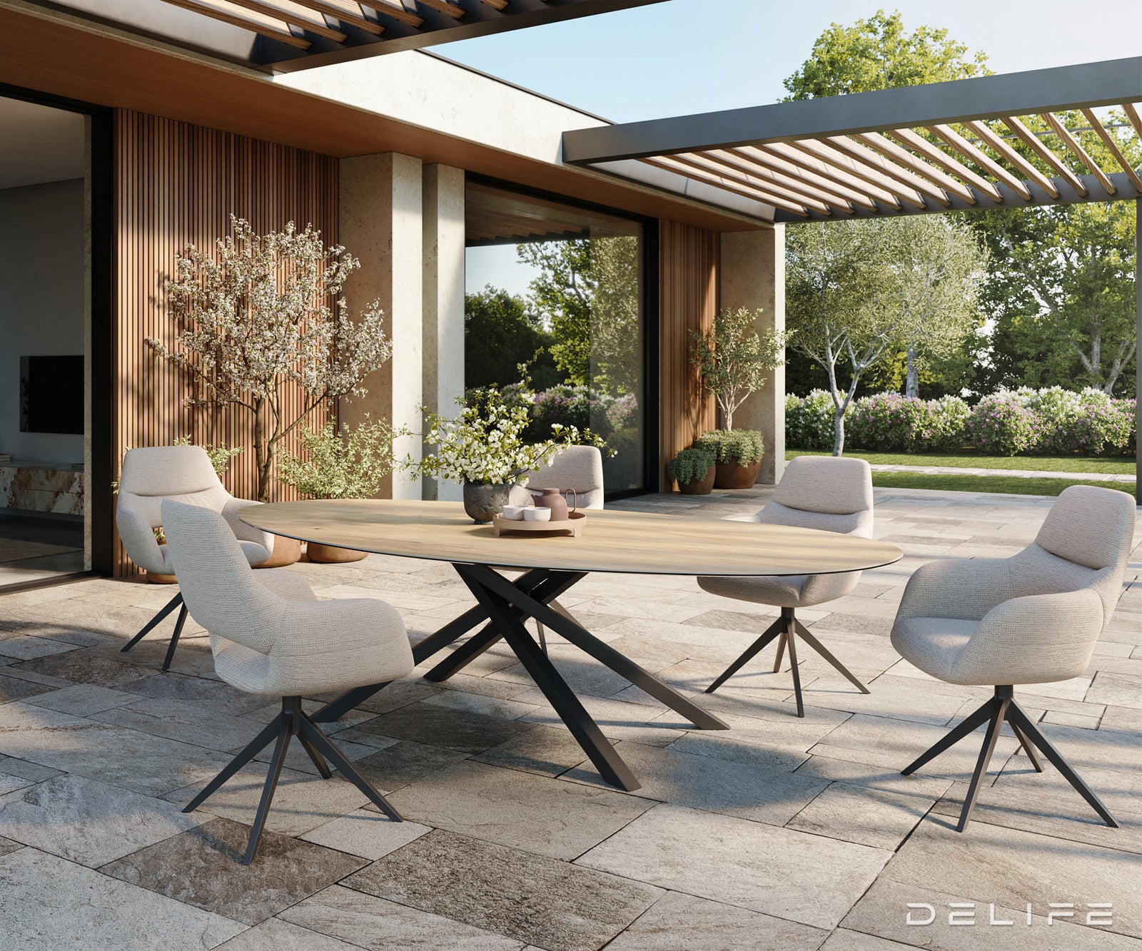 Outdoor miza Edge Oval 280x130 cm, Material: keramika Sabbia