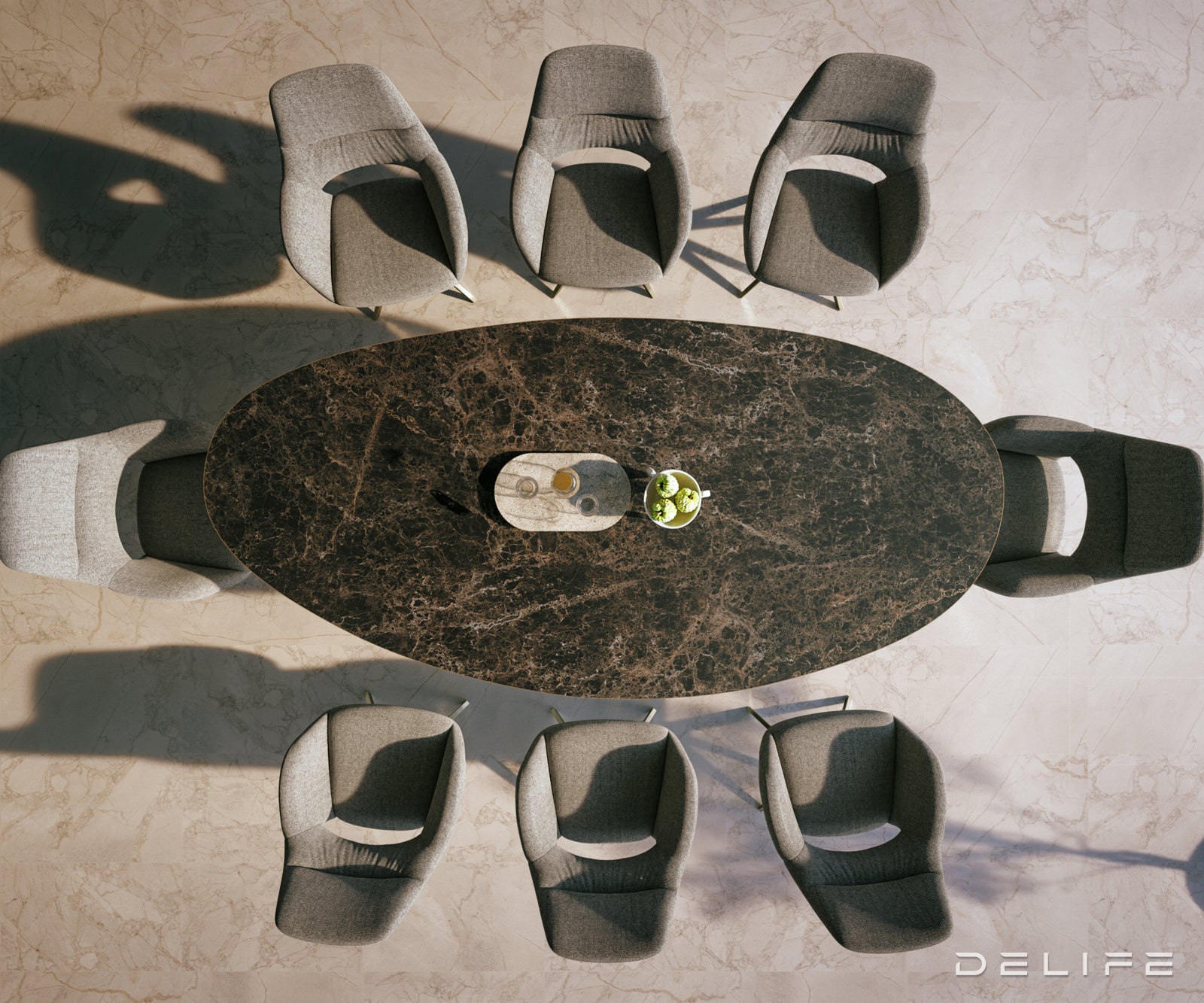 Outdoor miza Edge Oval 280x130cm, Material: keramika Emperador Extra Lucidato
