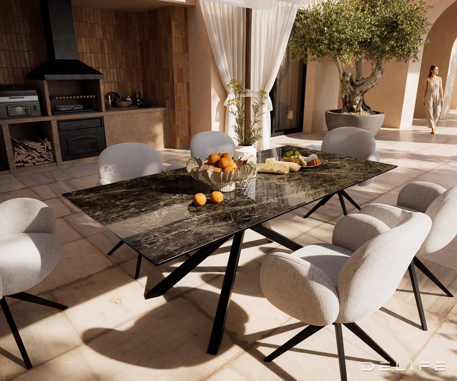 Outdoor miza Edge 200x100cm, Material: keramika Emperador Extra Lucidato