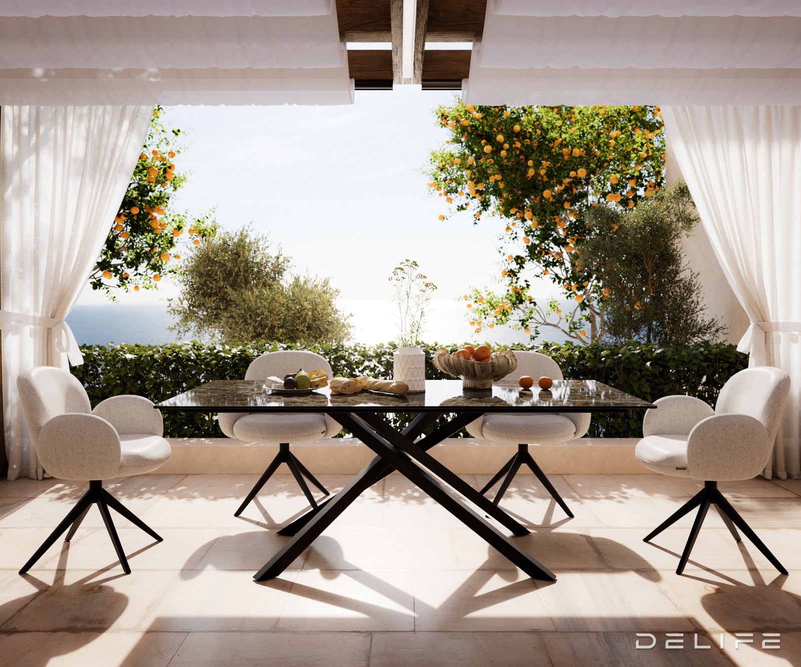 Outdoor miza Edge 200x100cm, Material: keramika Emperador Extra Lucidato