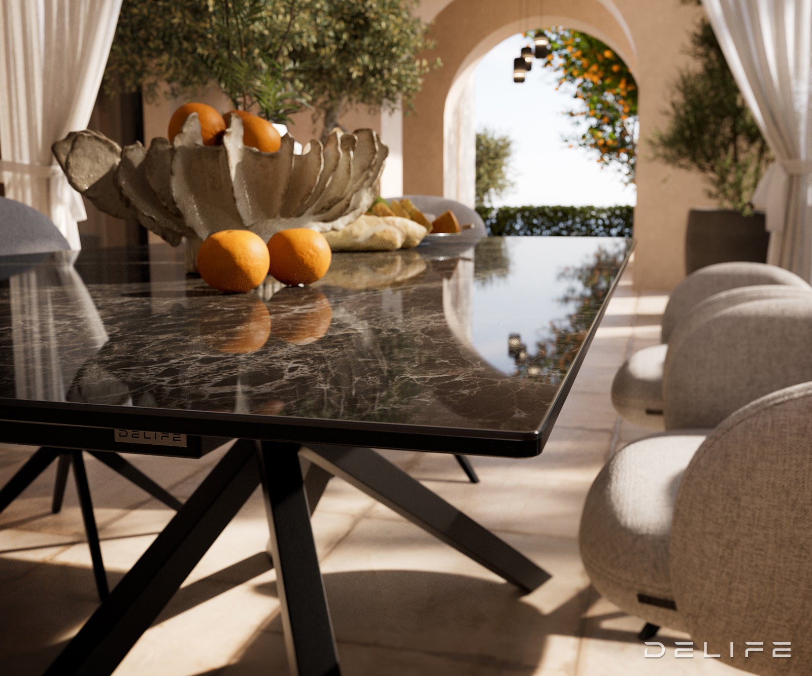 Outdoor miza Edge 200x100cm, Material: keramika Emperador Extra Lucidato