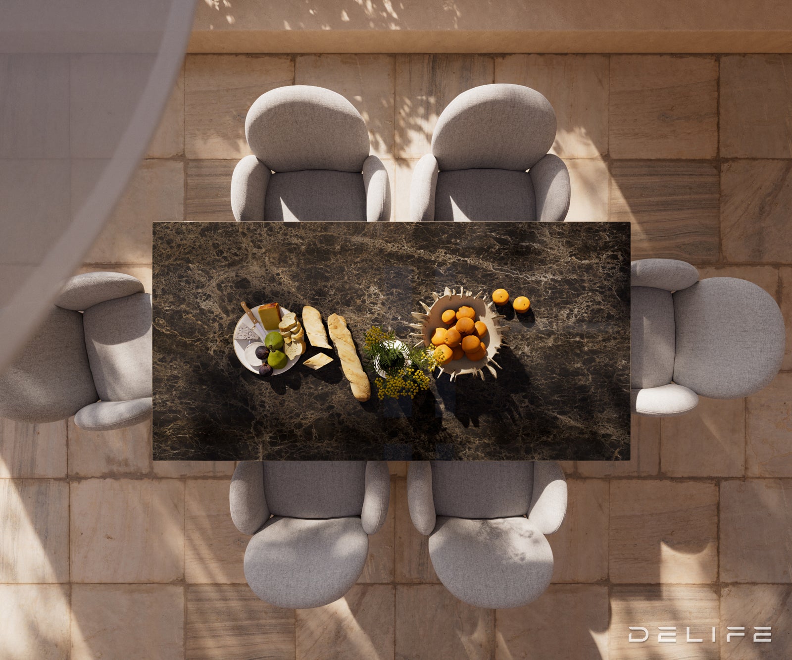 Outdoor miza Edge 200x100cm, Material: keramika Emperador Extra Lucidato