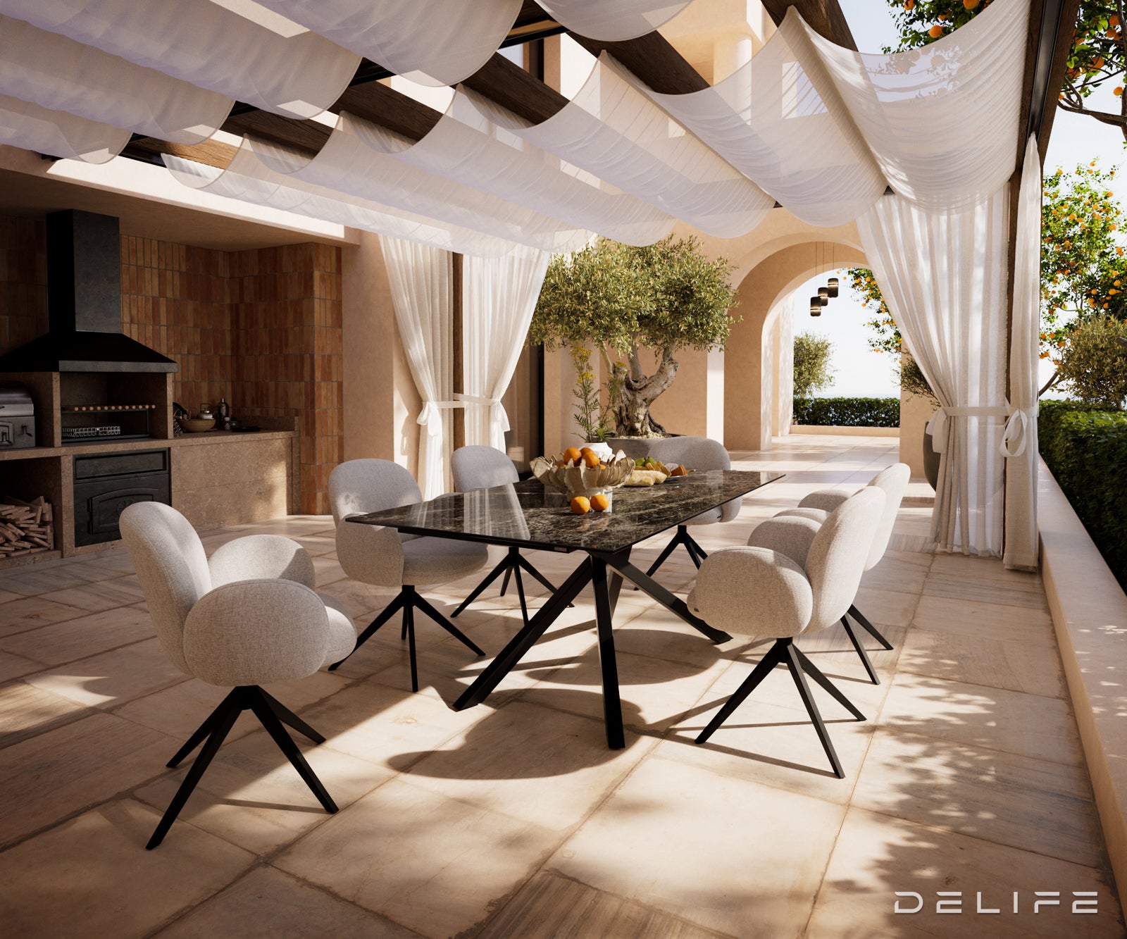 Outdoor miza Edge 200x100cm, Material: keramika Emperador Extra Lucidato