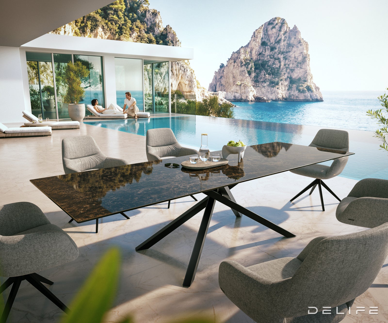 Outdoor miza Edge 300x100cm, Material: keramika Emperador Extra Lucidato