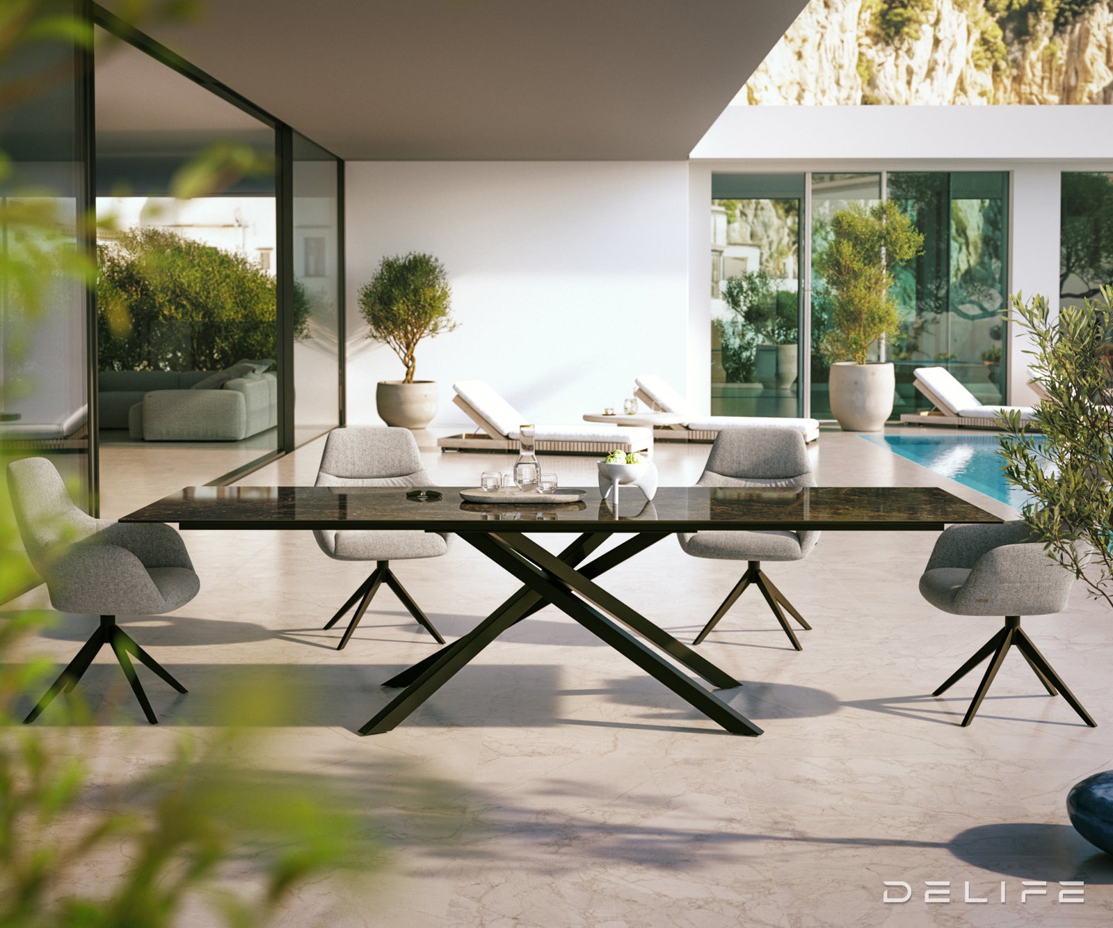 Outdoor miza Edge 300x100cm, Material: keramika Emperador Extra Lucidato