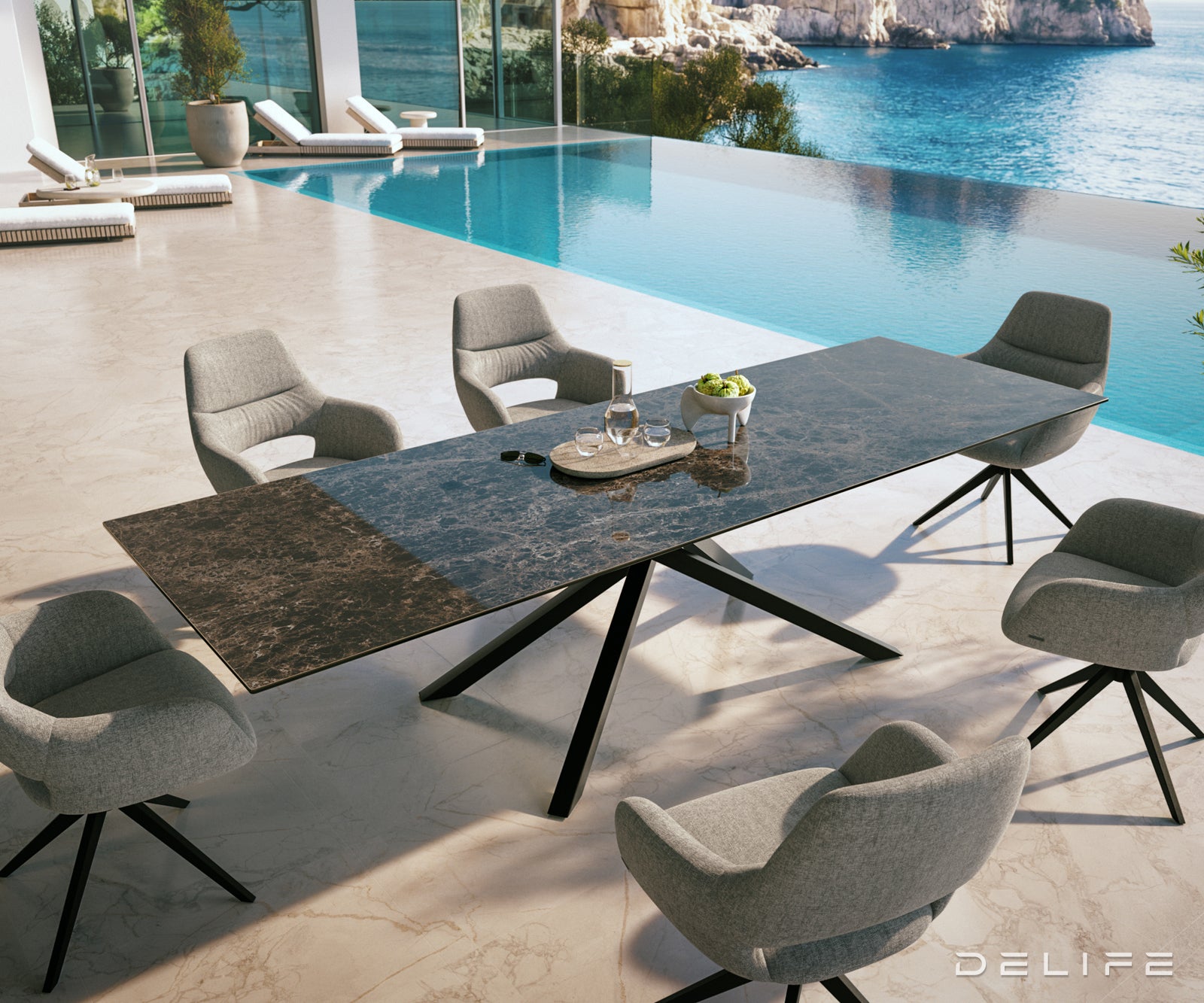 Outdoor miza Edge 300x100cm, Material: keramika Emperador Extra Lucidato