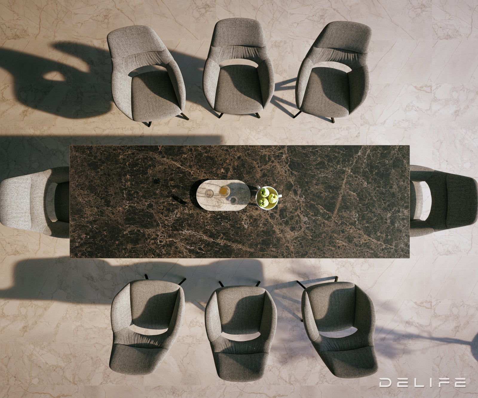 Outdoor miza Edge 300x100cm, Material: keramika Emperador Extra Lucidato