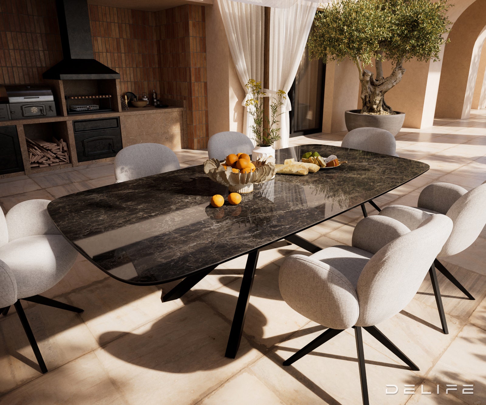 Outdoor miza Edge Boot 240x120cm, Material: keramika Emperador Extra Lucidato