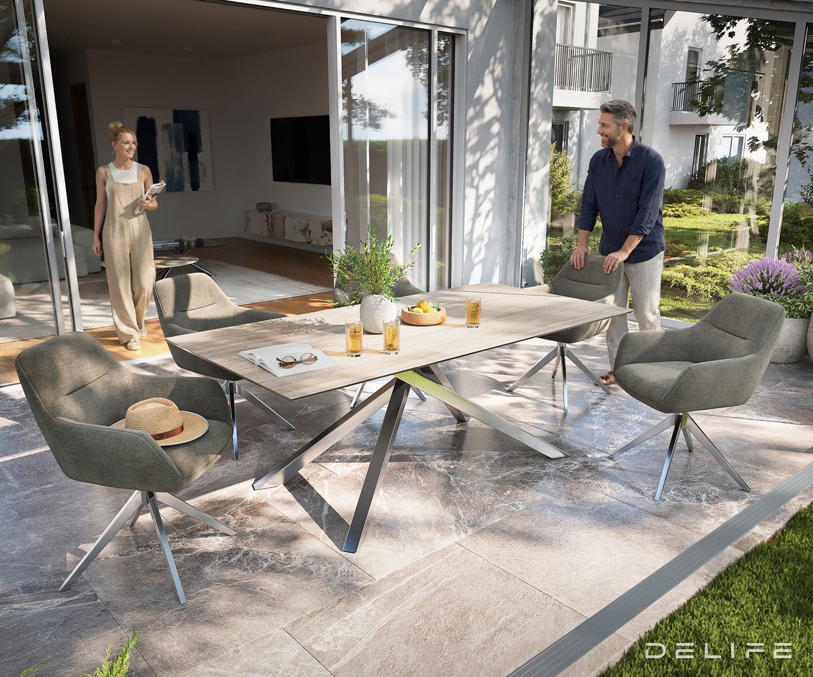 Outdoor miza Edge 200x100cm, Material: keramika Travertino Bianco