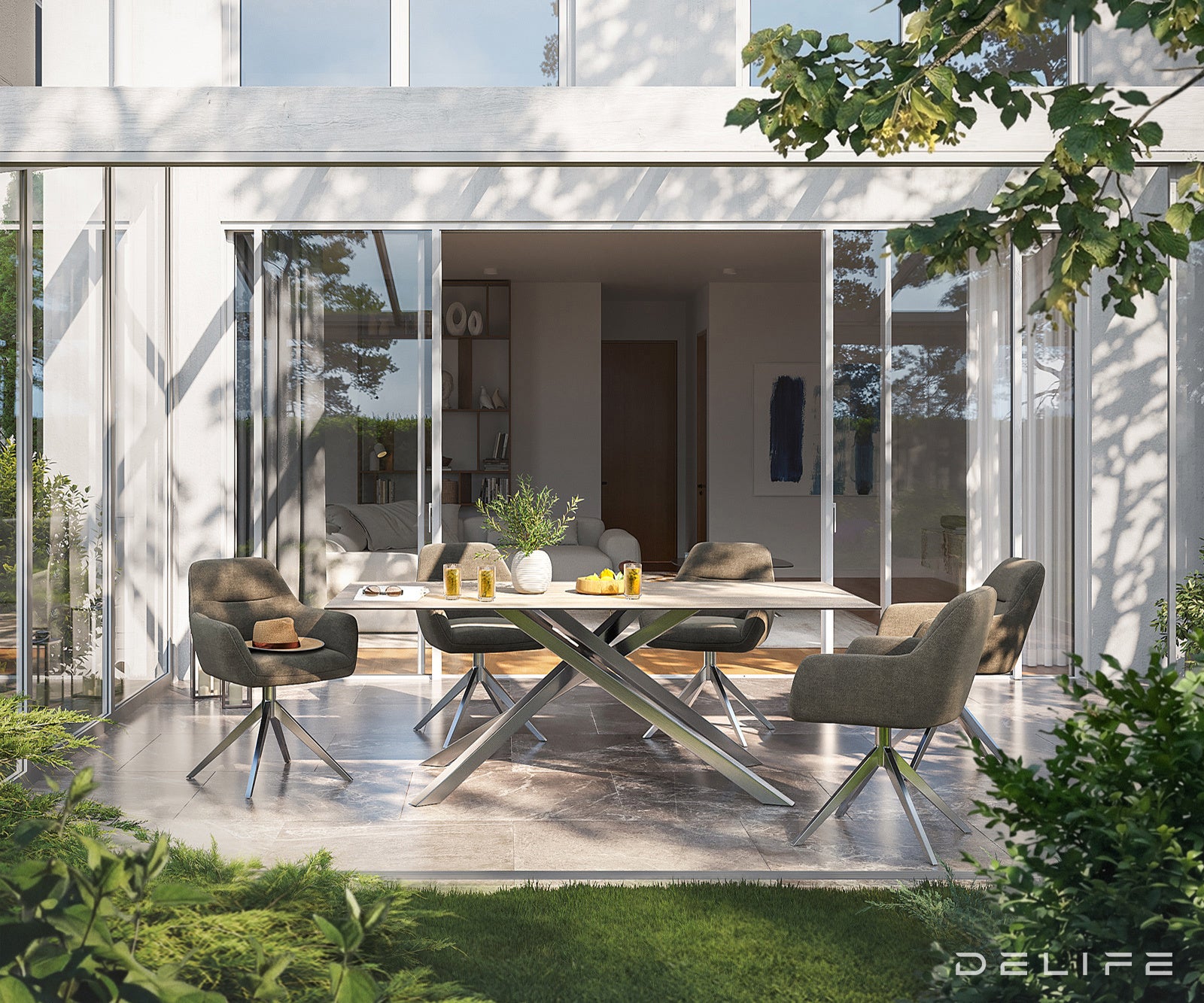 Outdoor miza Edge 200x100cm, Material: keramika Travertino Bianco