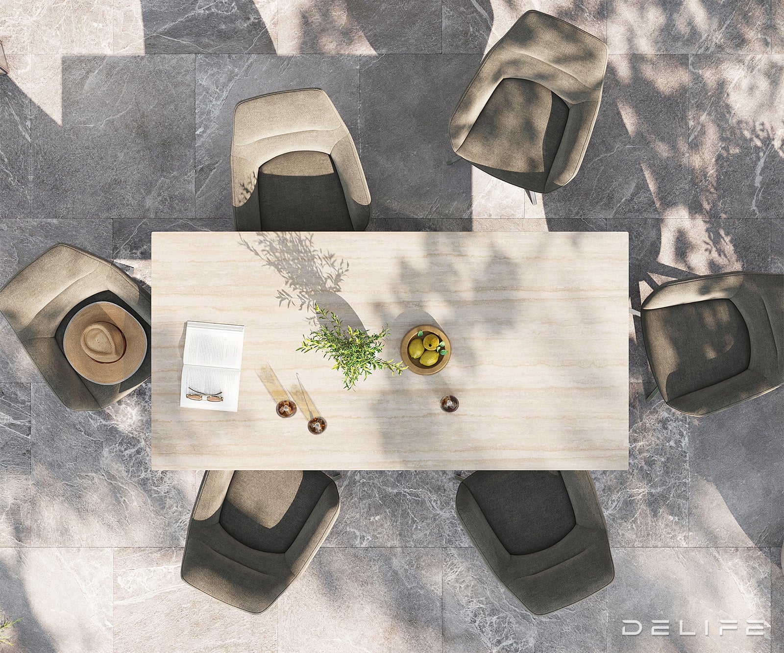 Outdoor miza Edge 200x100cm, Material: keramika Travertino Bianco