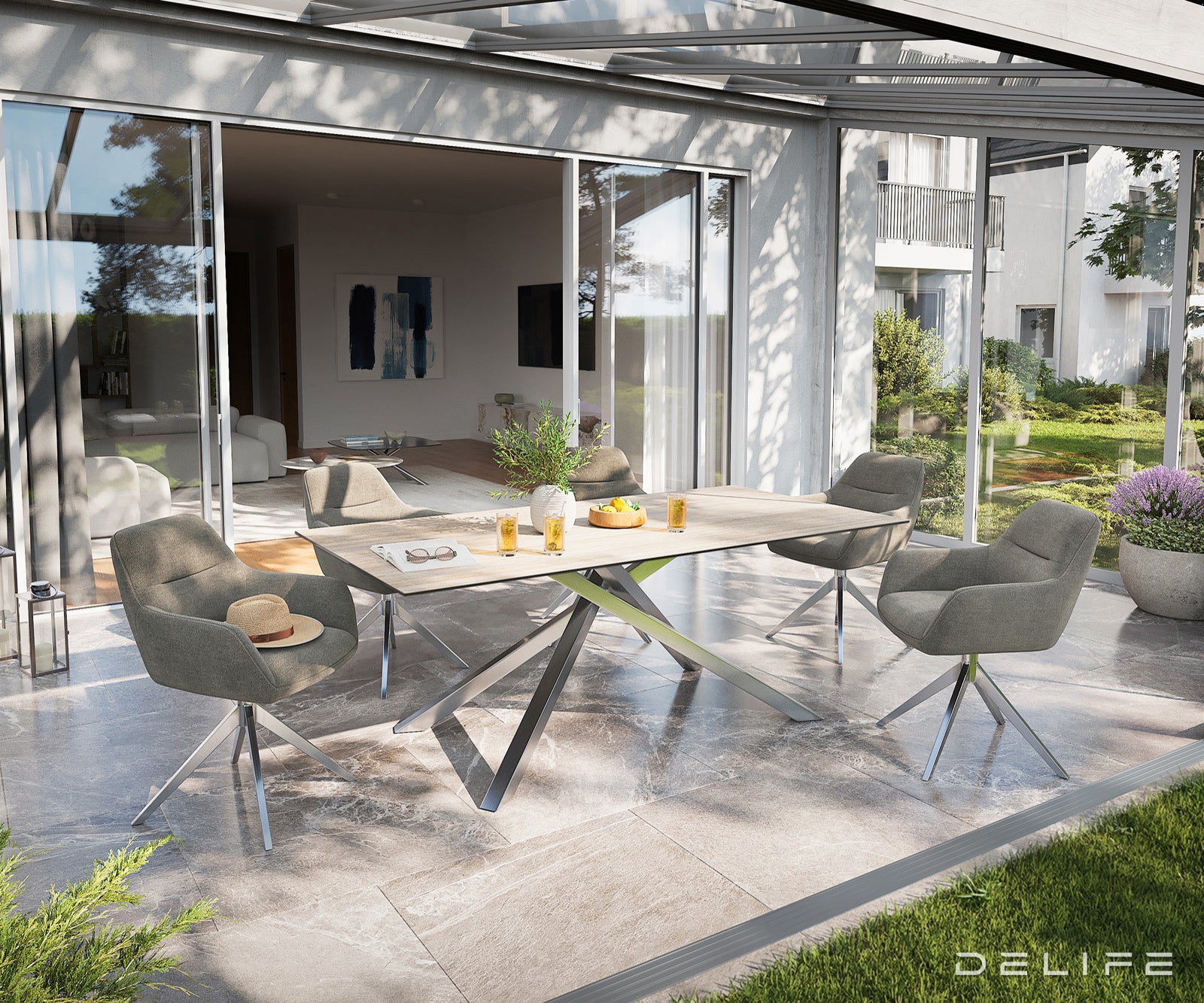 Outdoor miza Edge 200x100cm, Material: keramika Travertino Bianco