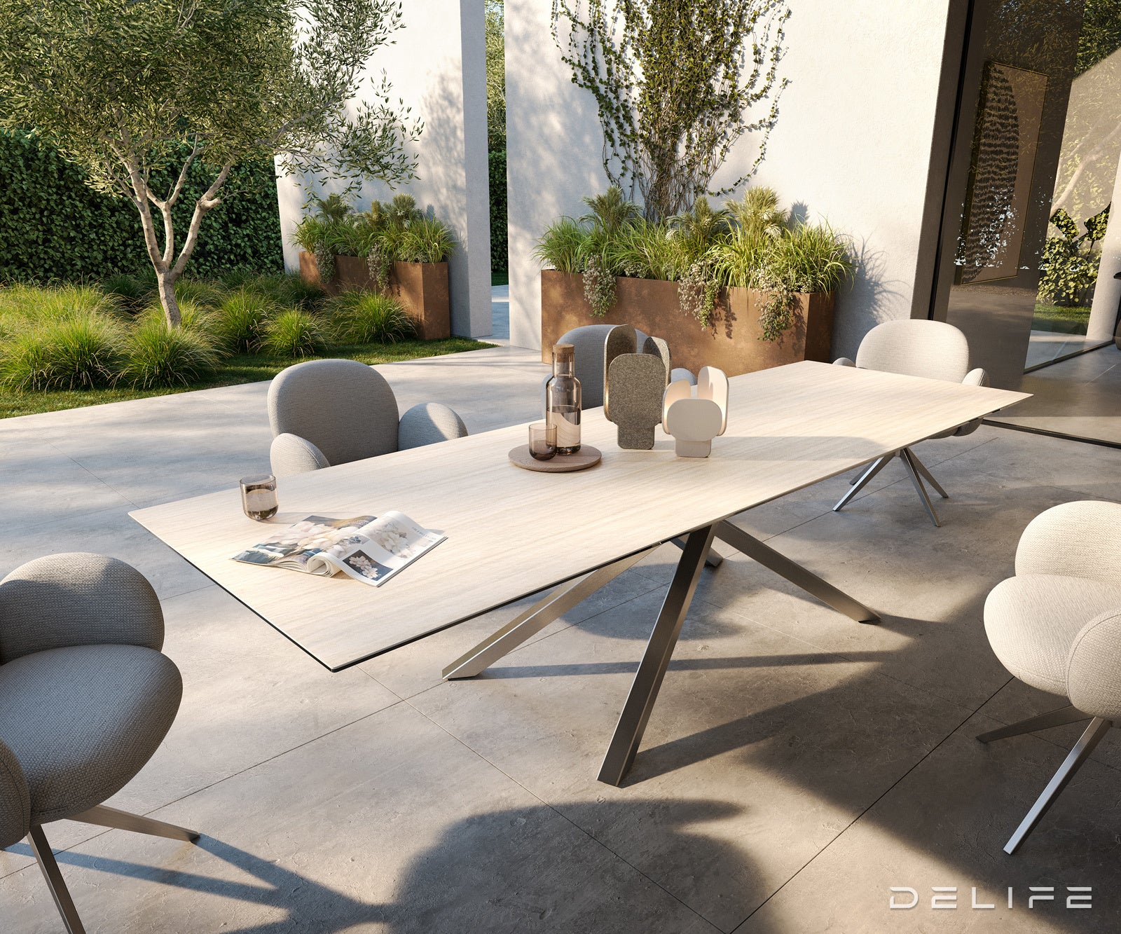 Outdoor miza Edge 300x100cm, Material: keramika Travertino Bianco
