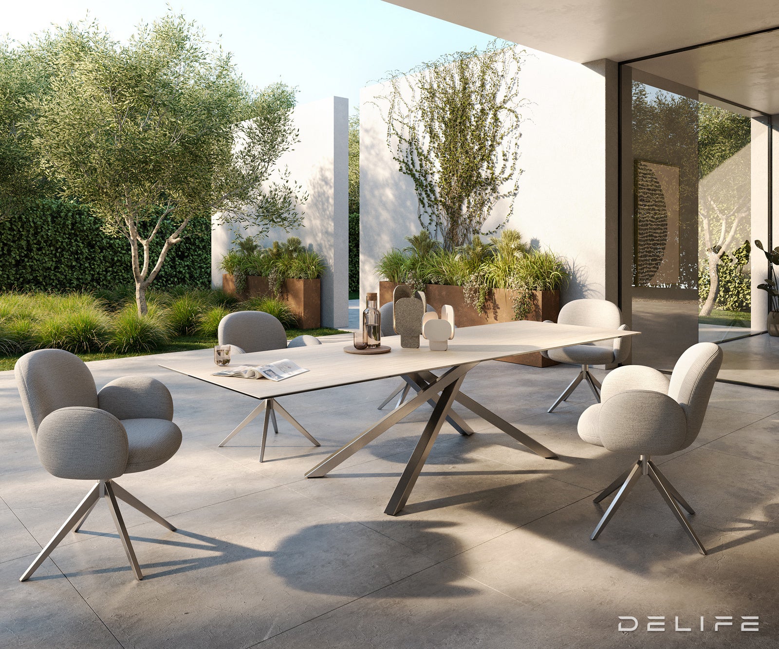 Outdoor miza Edge 300x100cm, Material: keramika Travertino Bianco