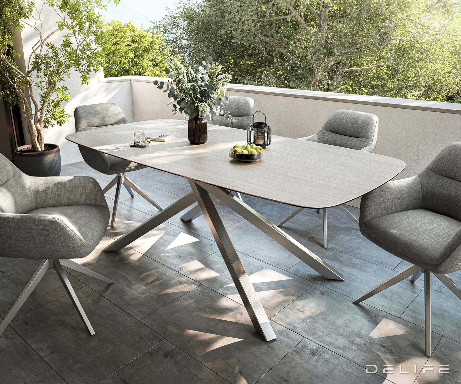 Outdoor miza Edge Boot 200x100cm, Material: keramika Travertino Bianco