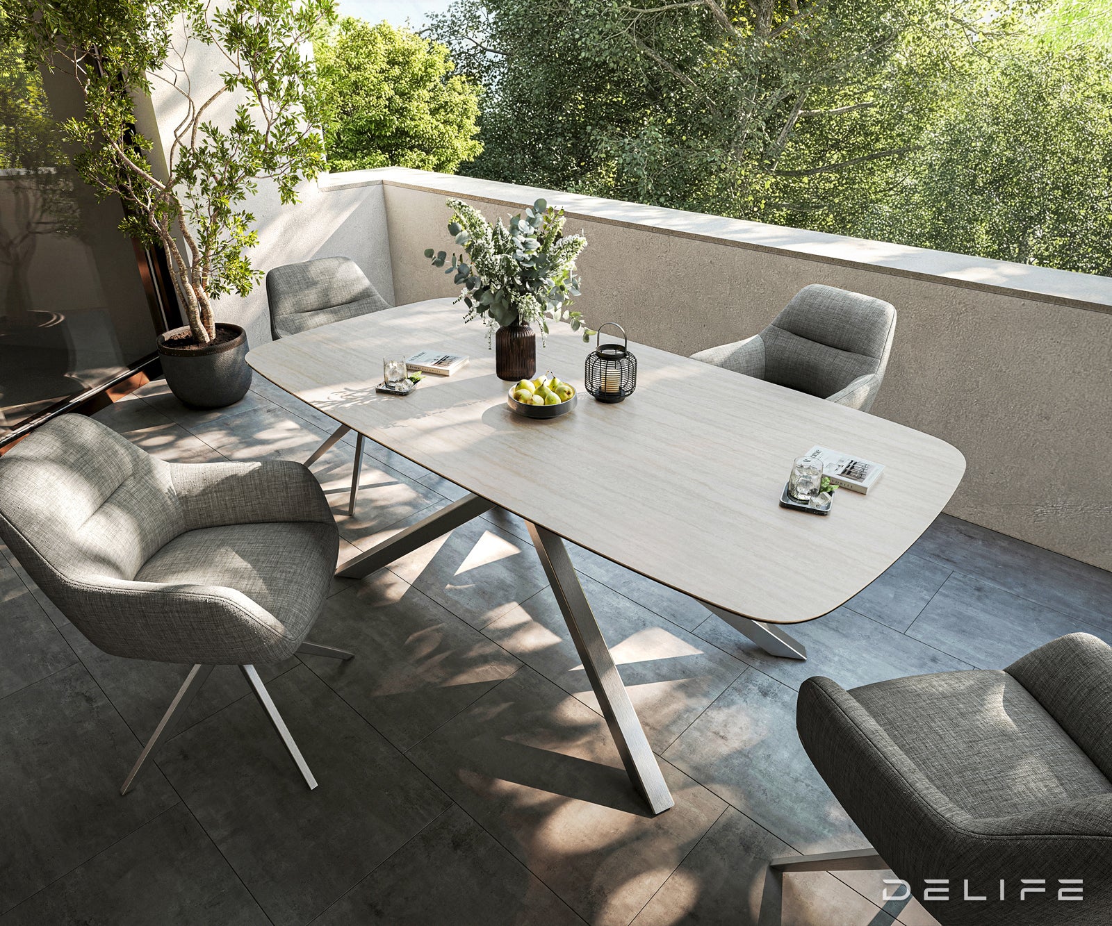 Outdoor miza Edge Boot 200x100cm, Material: keramika Travertino Bianco