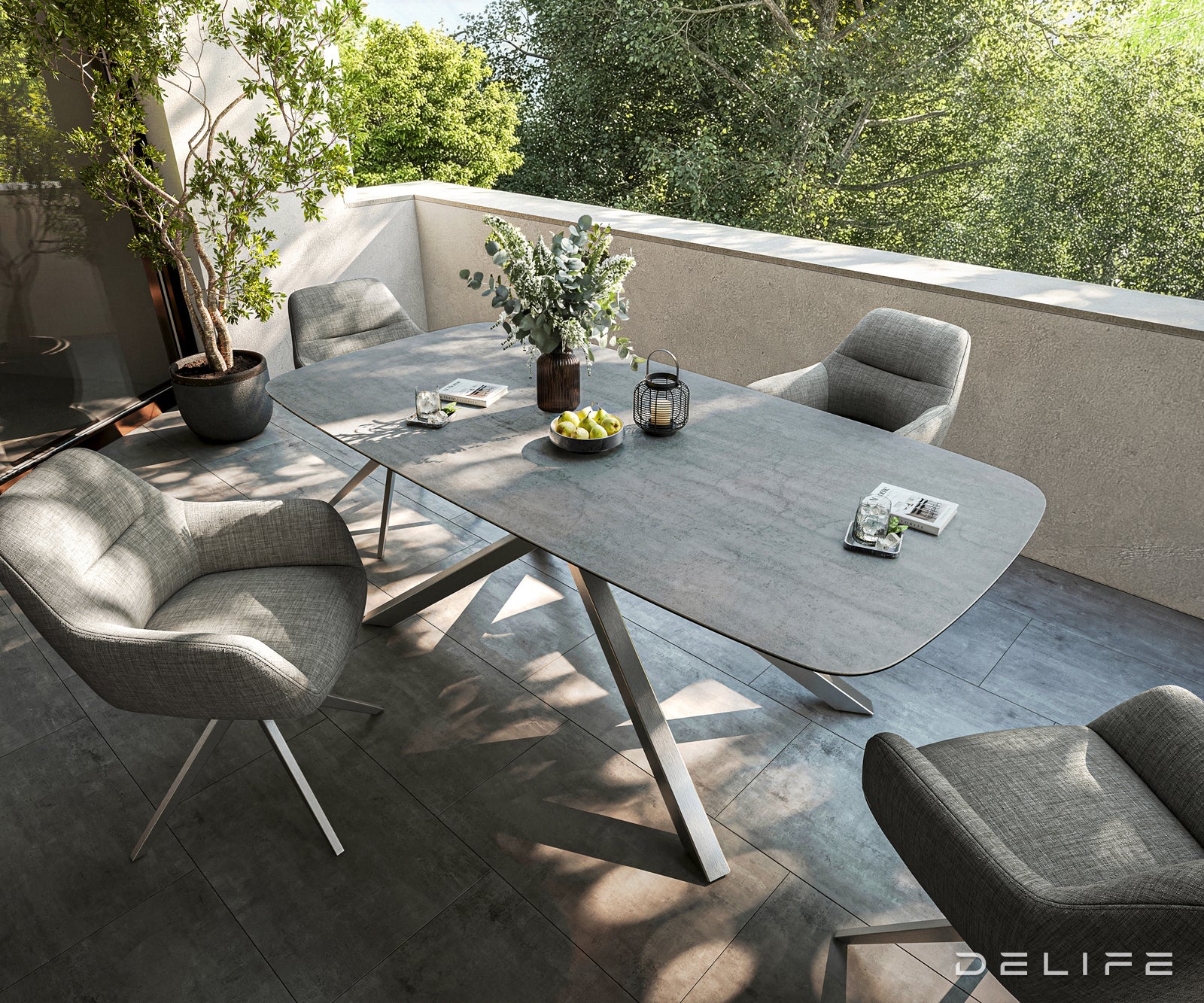 Outdoor miza Edge Boot 200x100cm, Material: Keramika, beton siva