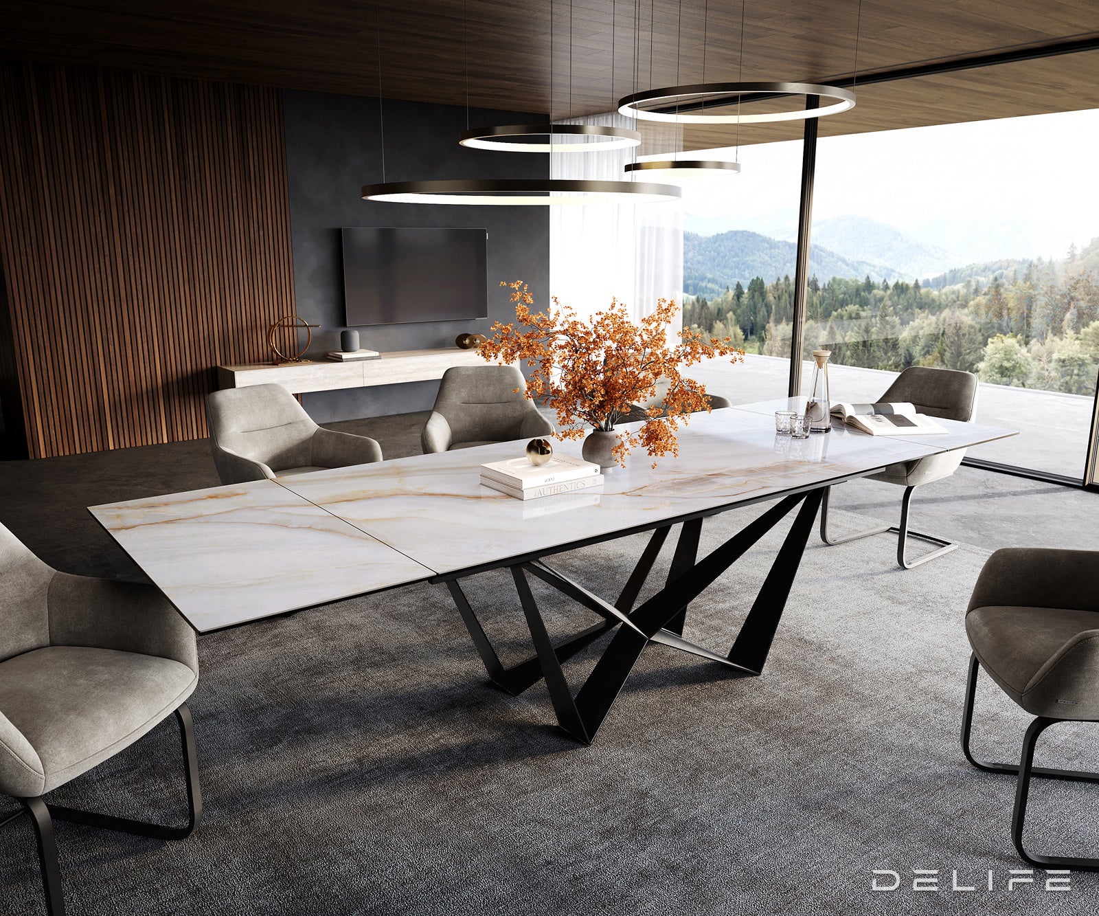 Jedilna miza Edge 200/300x100 cm, material: keramika Onyx Pearl