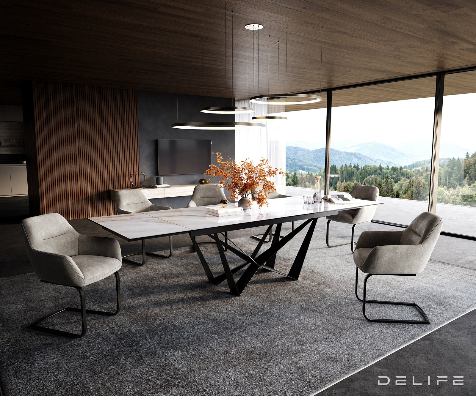 Jedilna miza Edge 200/300x100 cm, material: keramika Onyx Pearl