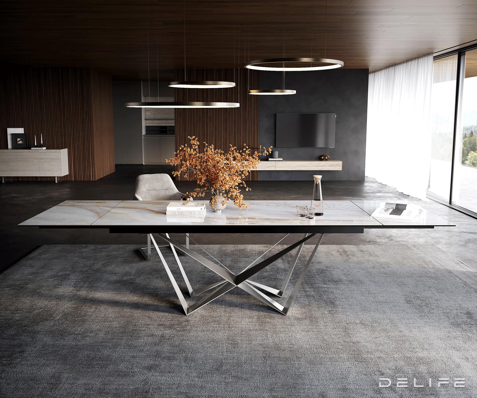 Jedilna miza Edge 200/300x100 cm, material: keramika Onyx Pearl