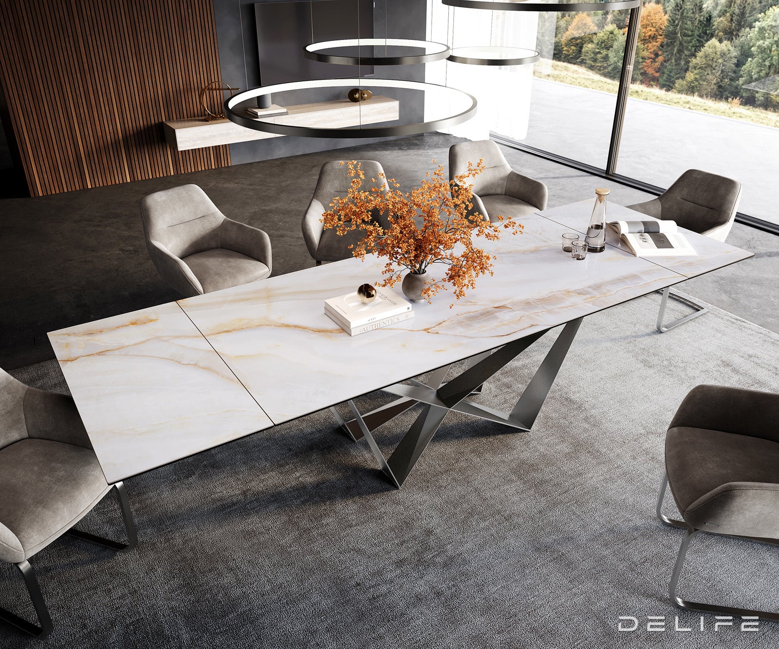 Jedilna miza Edge 200/300x100 cm, material: keramika Onyx Pearl