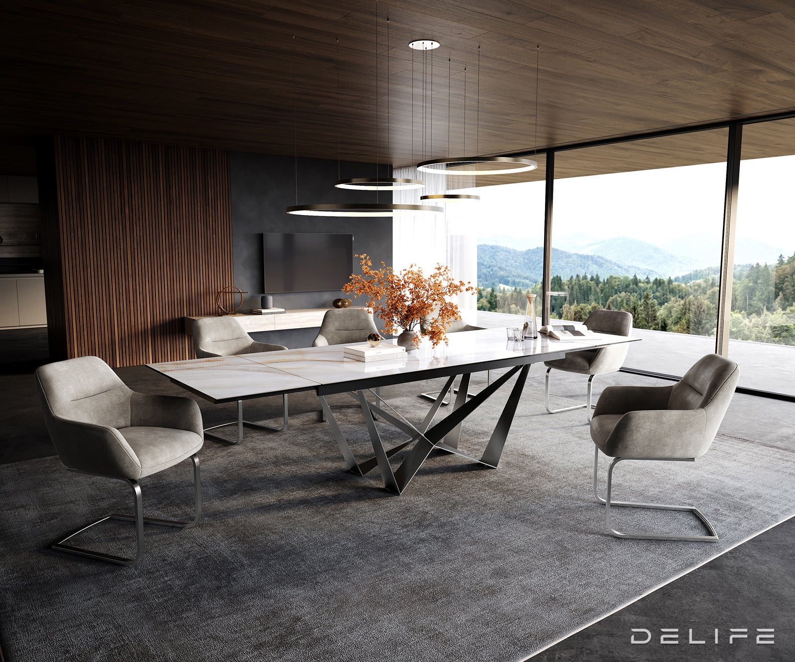 Jedilna miza Edge 200/300x100 cm, material: keramika Onyx Pearl