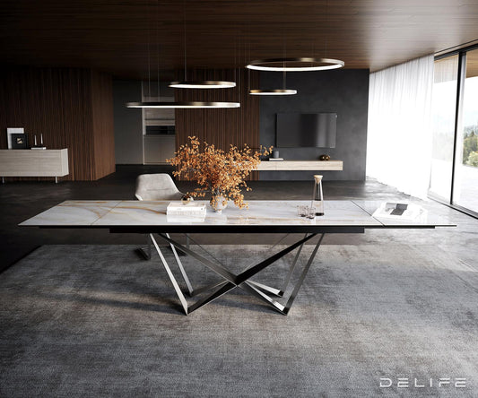Jedilna miza Edge 200/300x100 cm, material: keramika Onyx Pearl