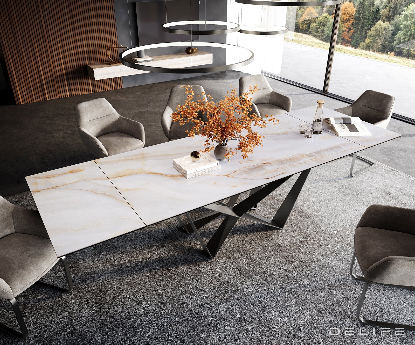 Jedilna miza Edge 200/300x100 cm, material: keramika Onyx Pearl