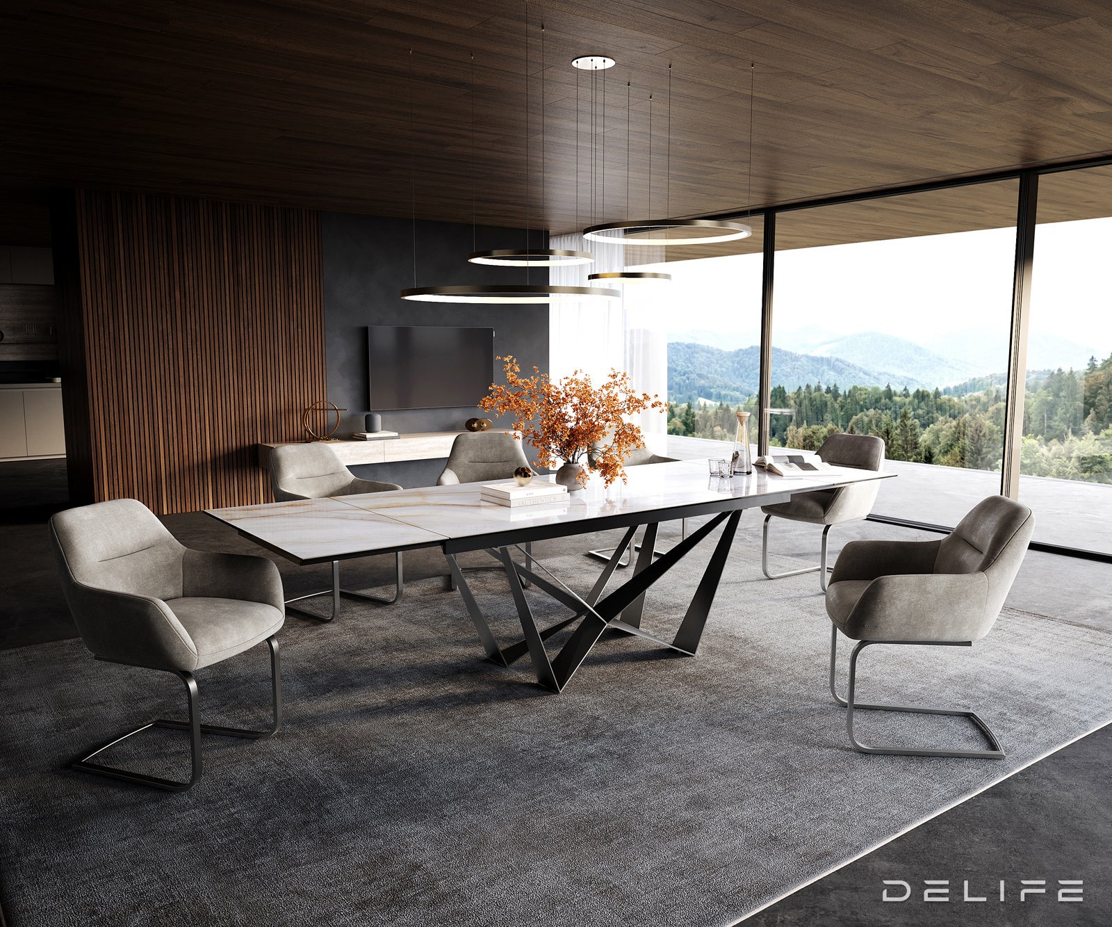 Jedilna miza Edge 200/300x100 cm, material: keramika Onyx Pearl