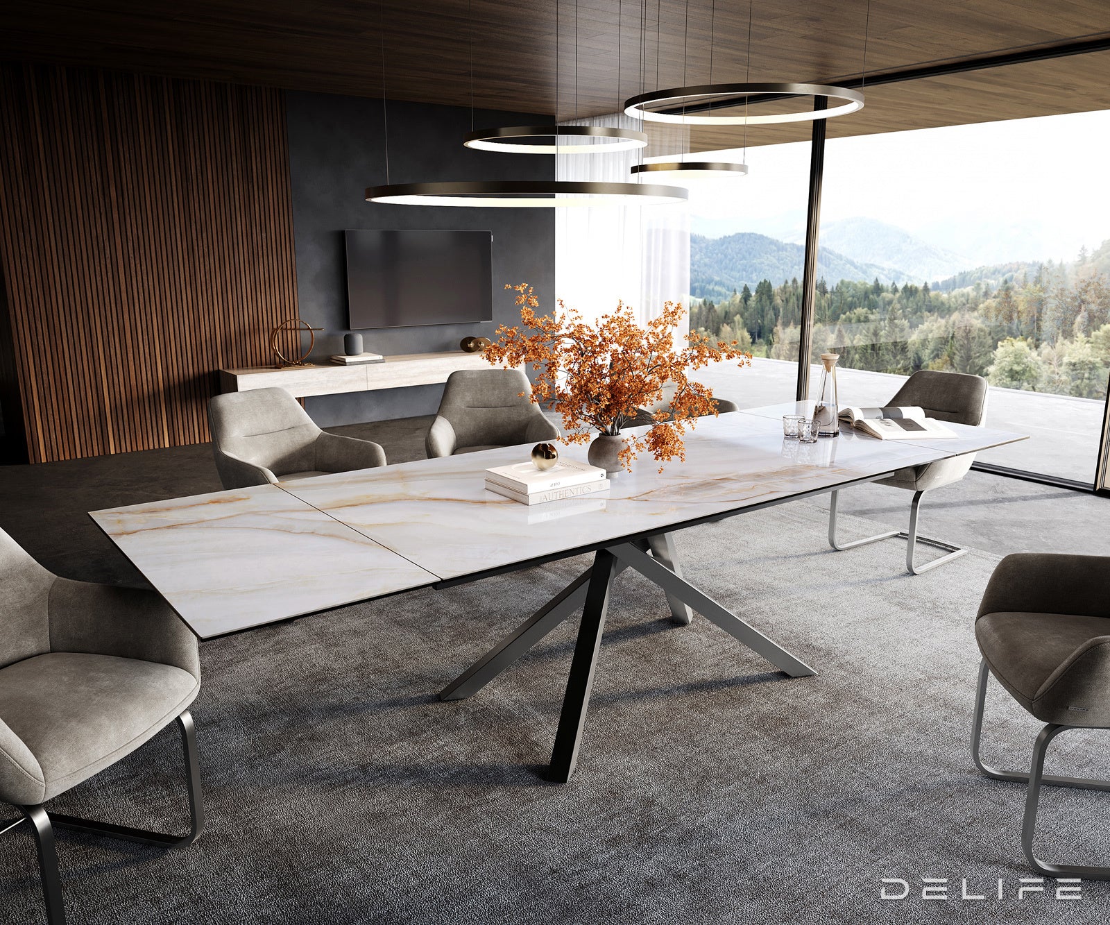 Jedilna miza Edge 200/300x100 cm, material: keramika Onyx Pearl