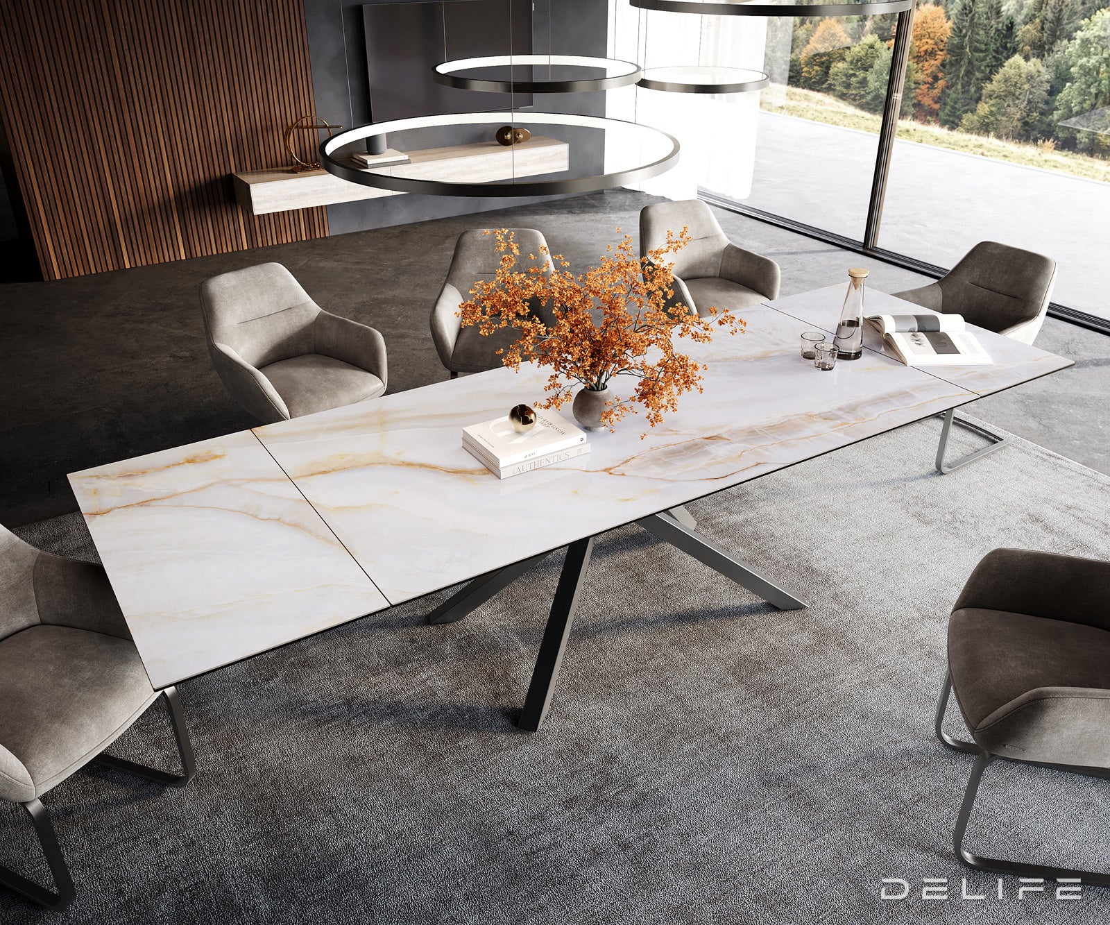 Jedilna miza Edge 200/300x100 cm, material: keramika Onyx Pearl