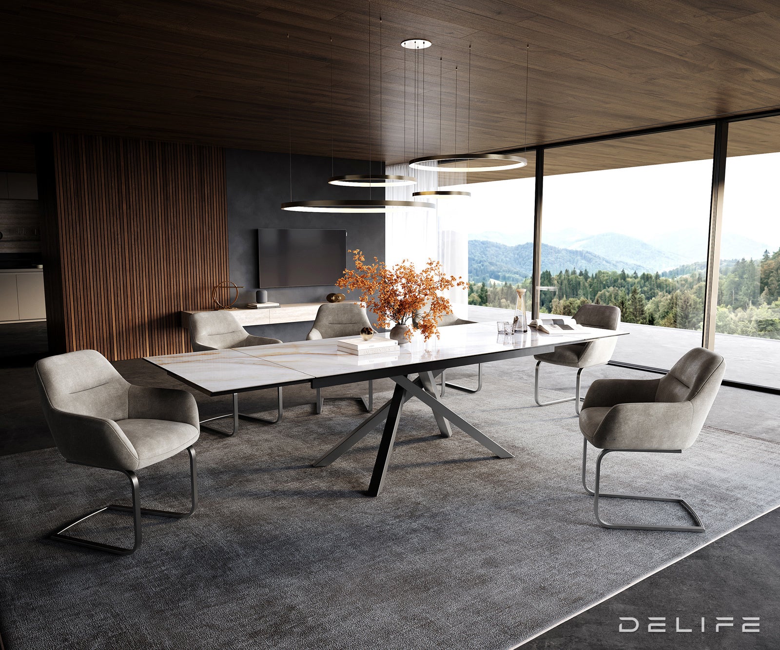Jedilna miza Edge 200/300x100 cm, material: keramika Onyx Pearl