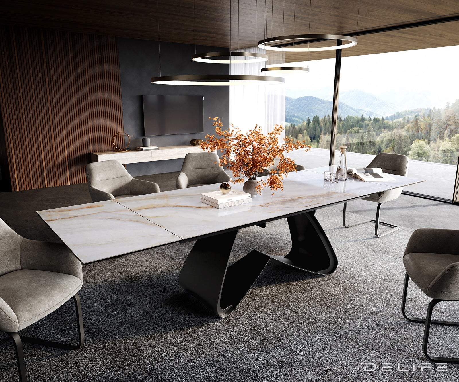 Jedilna miza Edge 200/300x100 cm, material: keramika Onyx Pearl