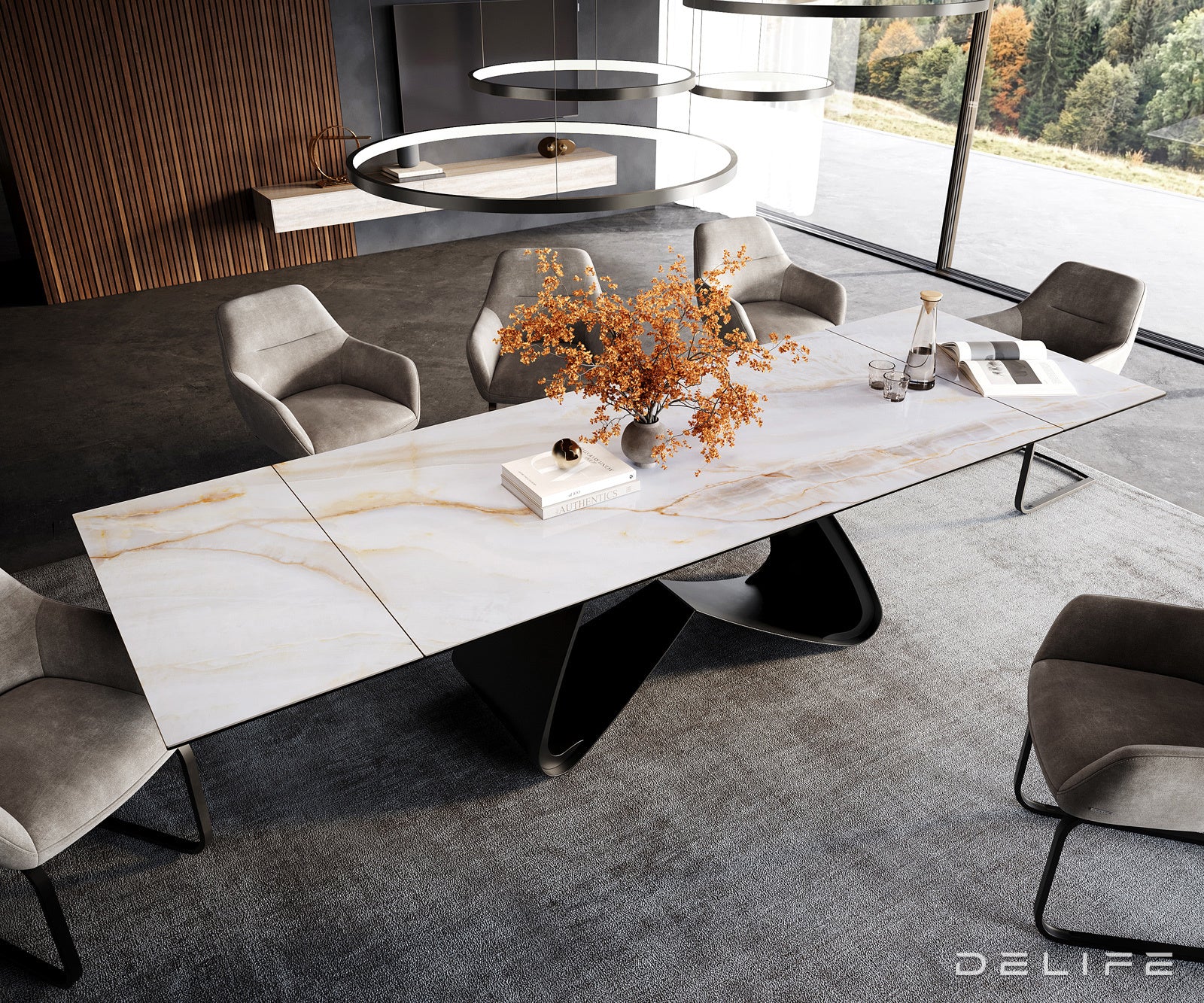 Jedilna miza Edge 200/300x100 cm, material: keramika Onyx Pearl