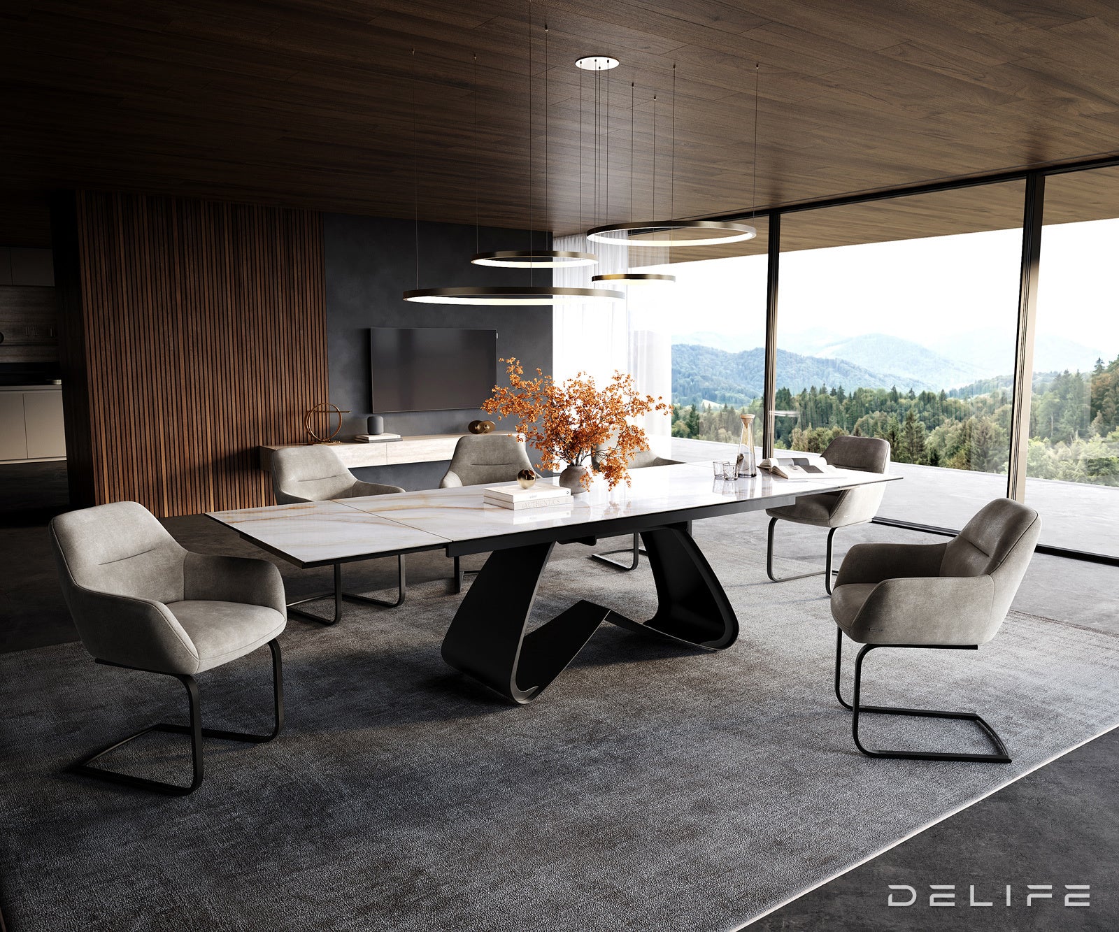 Jedilna miza Edge 200/300x100 cm, material: keramika Onyx Pearl