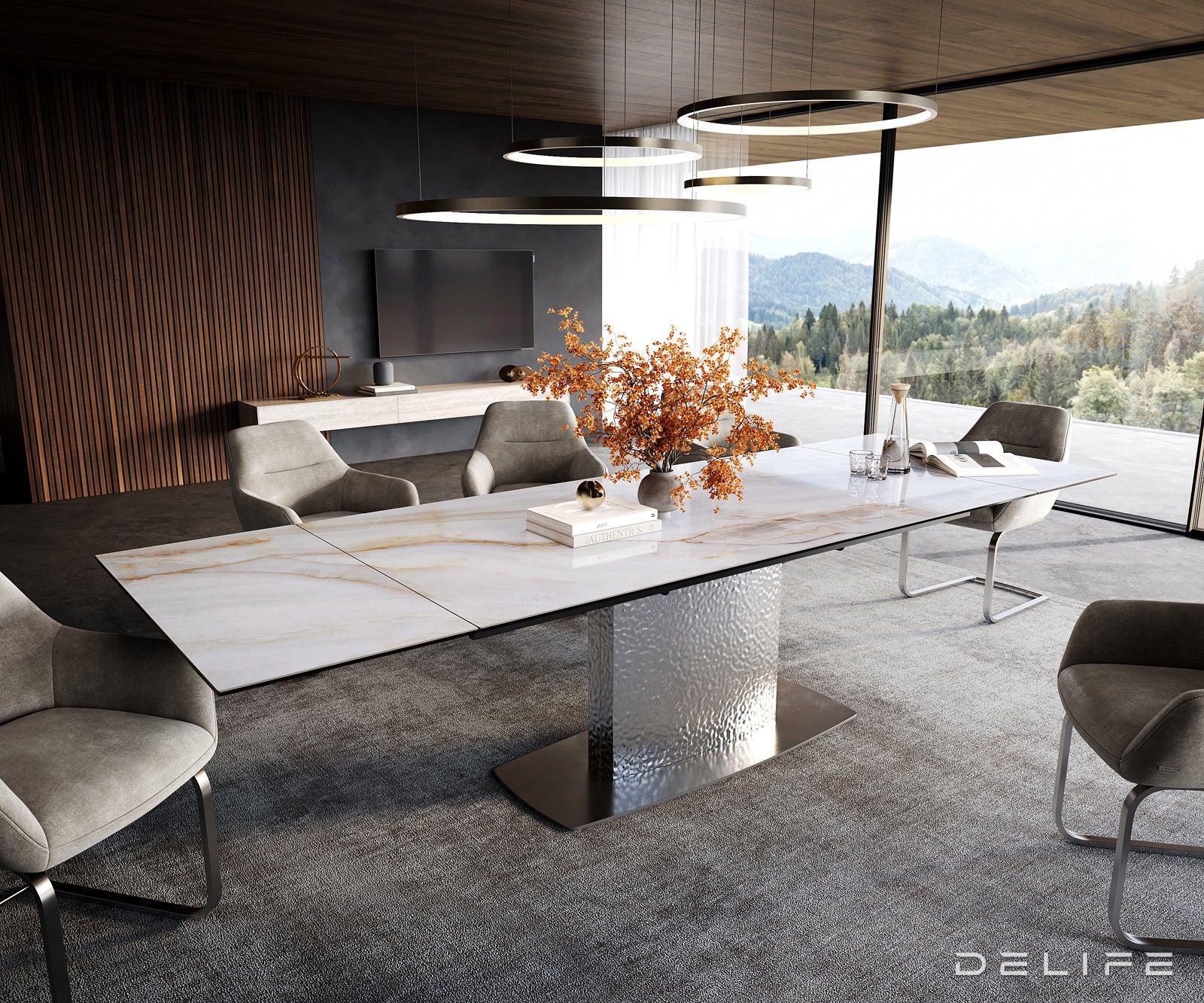 Jedilna miza Edge 200/300x100 cm, material: keramika Onyx Pearl