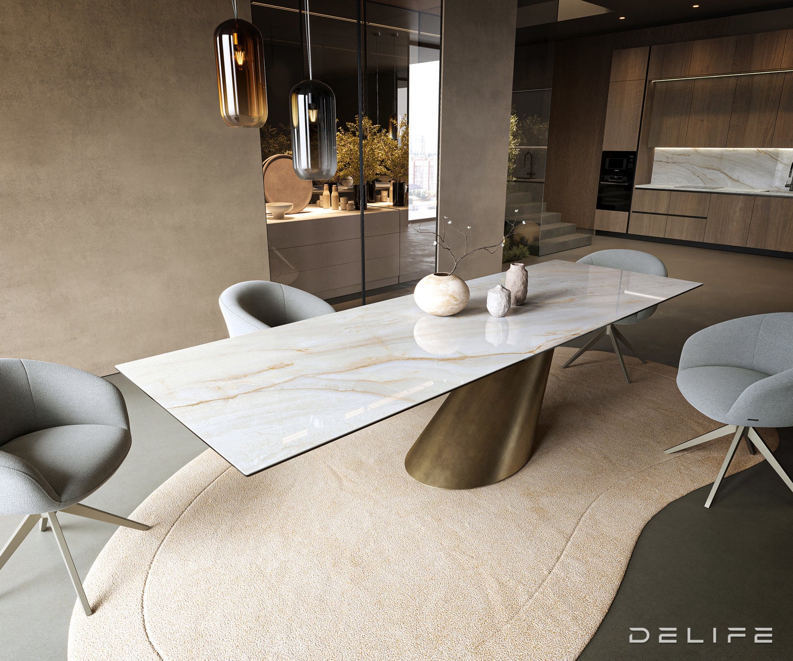Jedilna miza Edge 300x100 cm, material: keramika Onyx Pearl