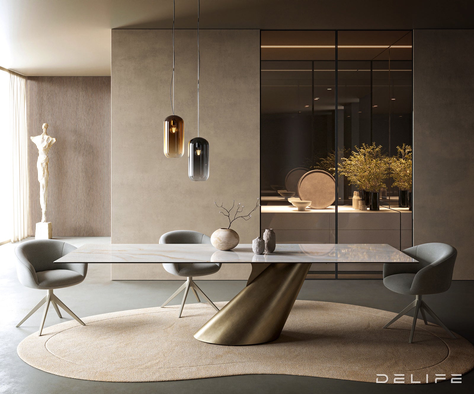 Jedilna miza Edge 300x100 cm, material: keramika Onyx Pearl