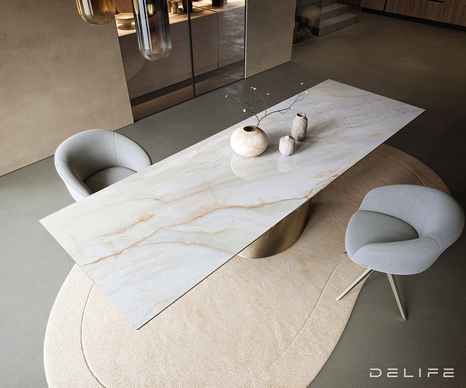 Jedilna miza Edge 300x100 cm, material: keramika Onyx Pearl